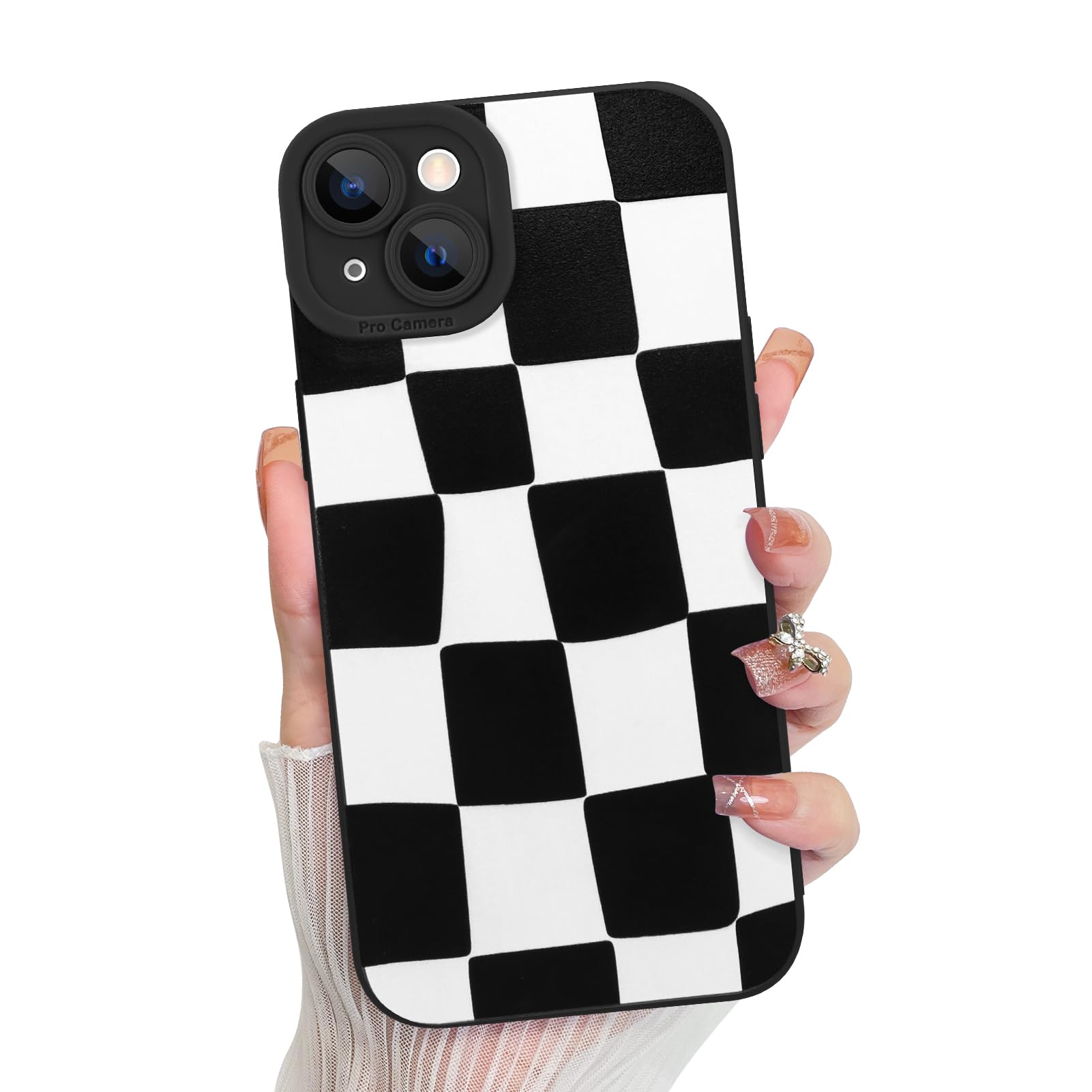 KANGHAR Compatible with iPhone 14 Case, Silicone Checkered Cute Pattern, Camera Protection Soft Slim Phone Case for Girls Women 