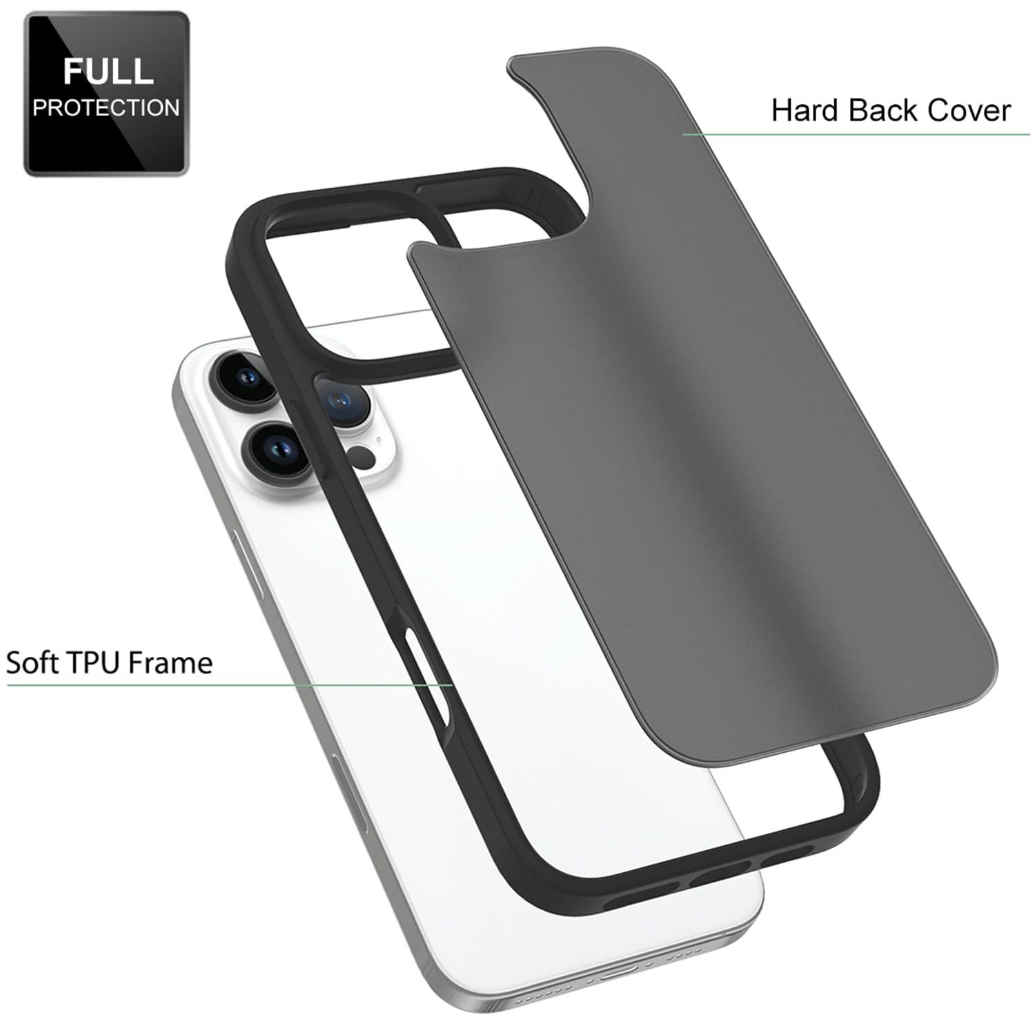 Tenoc Phone Case Compatible With Iphone 16 Pro, Black Case Translucent Protective Bumper Matte Hard Back Cover For 6.3 Inch