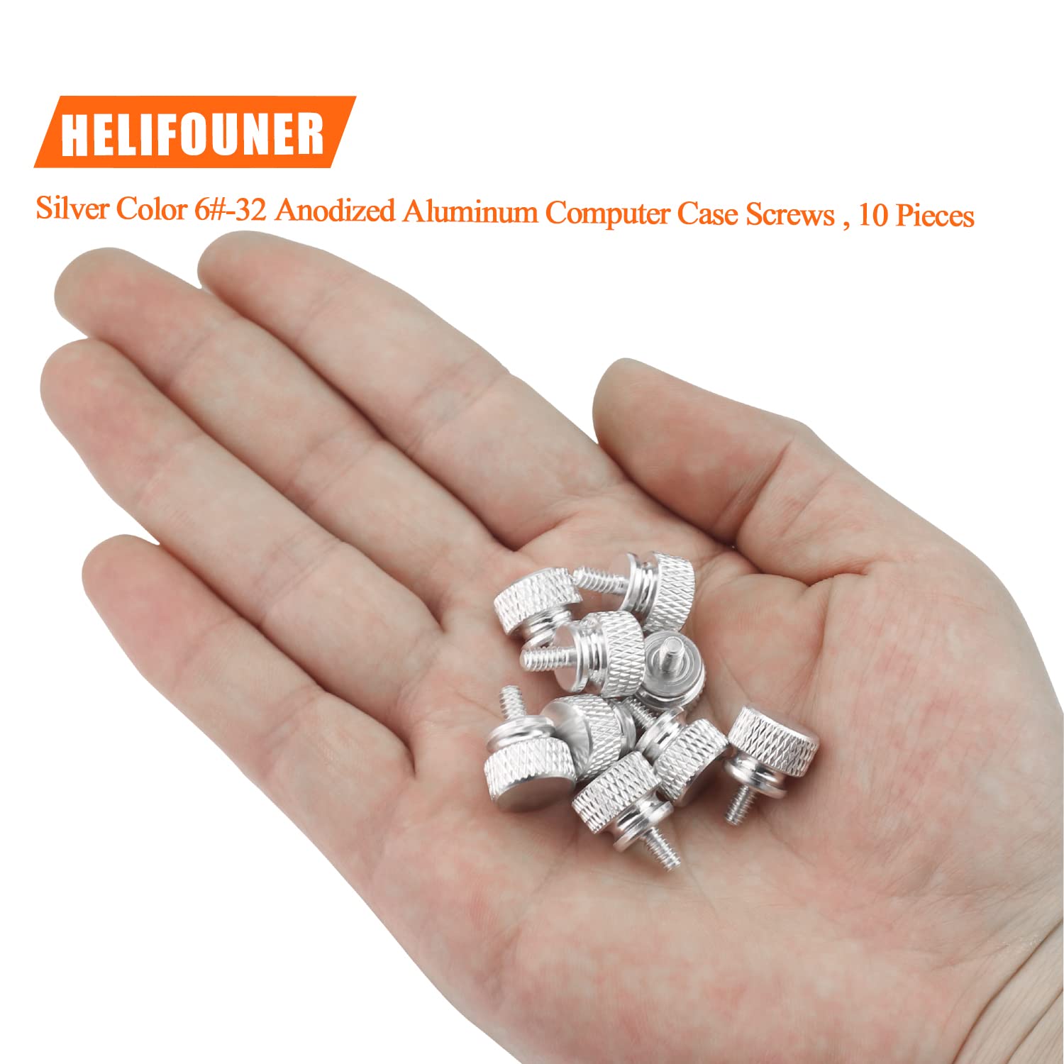 Helifouner 10 Pieces 6 32 Thread, Silver Color Anodized Aluminum Computer Case Thumbscrews, Thumb Screws For Computer Case/Cover