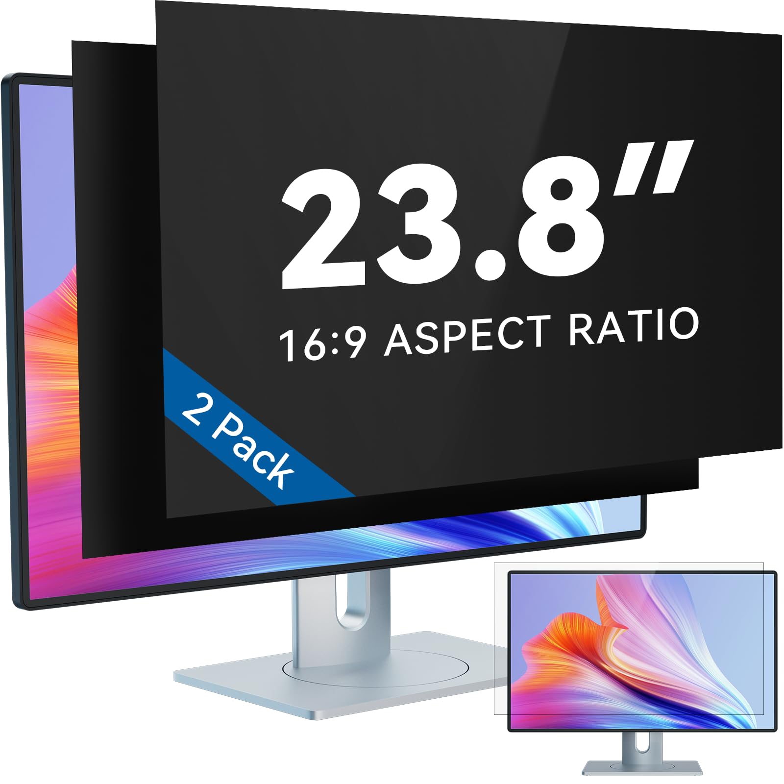 Iprokko [2 Pack] 23.8 Inch Computer Privacy Screen Filter For 16:9 Widescreen Monitor, Removable 23.8In Anti Blue Light Glare Pr