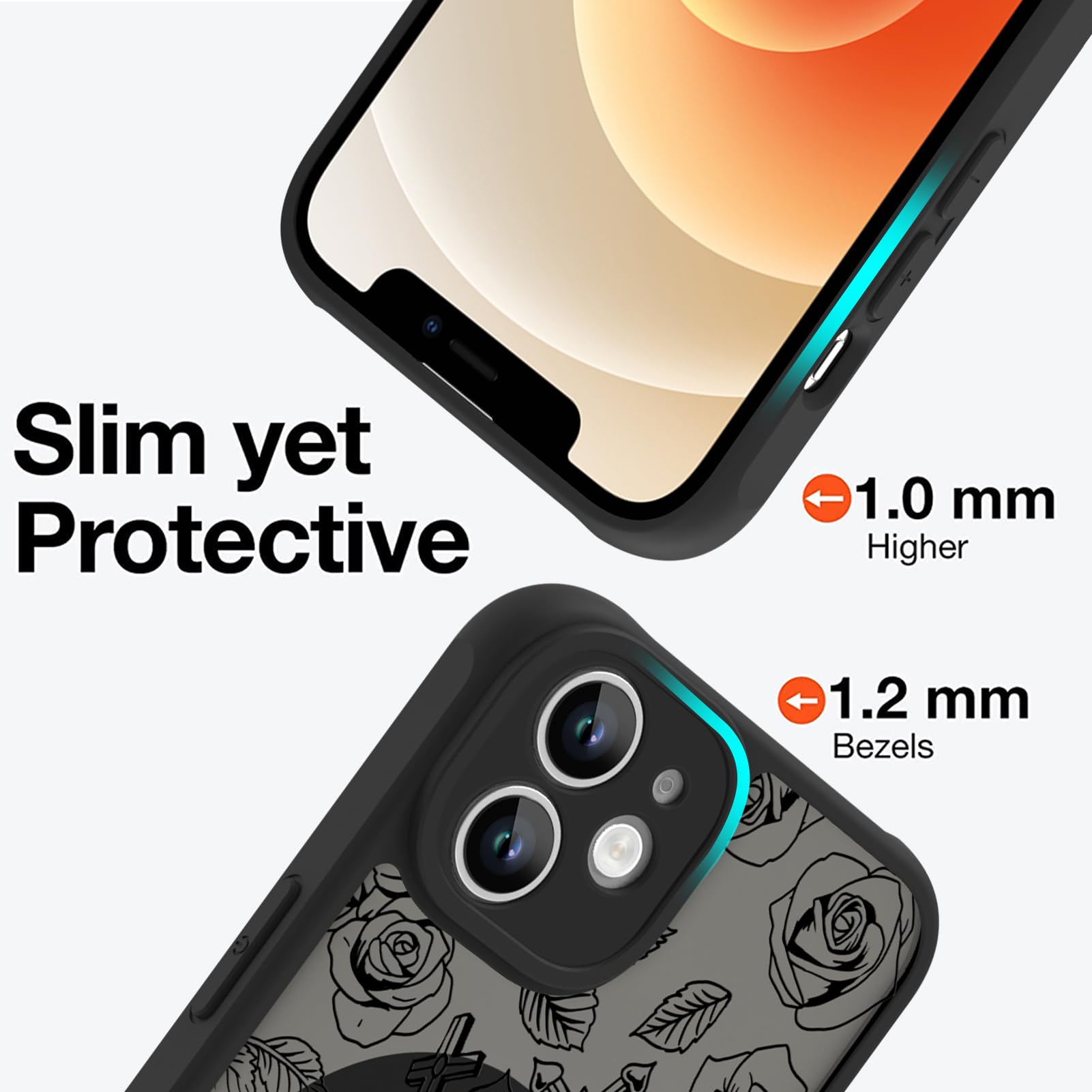 Ook Magnetic For Iphone 12 Case Black Flower Skull Pattern [Compatible With Magsafe] Slim Translucent Matte Camera Lens Protecti