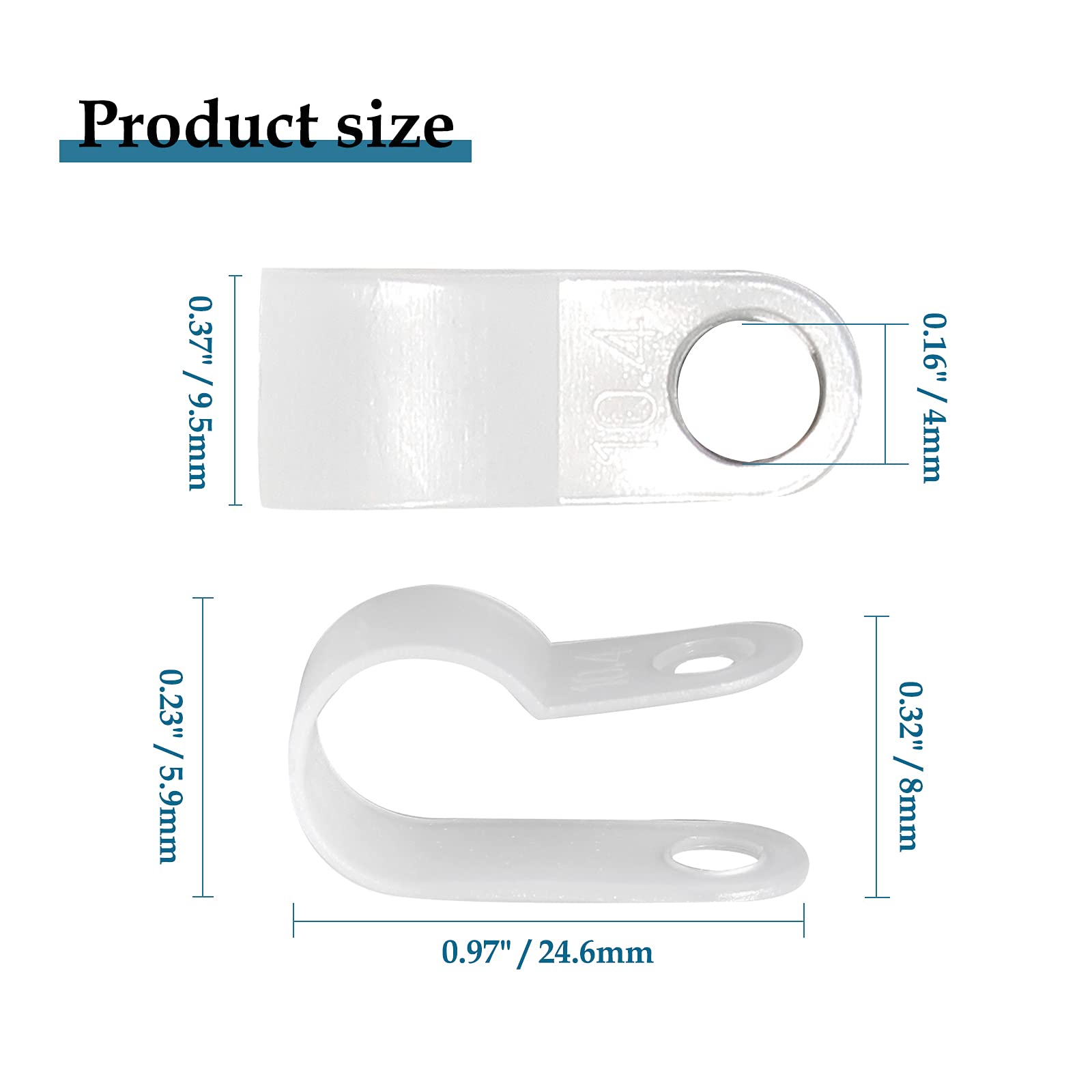 Rierdge R-Type Cable Clip Clamp 3/8 Inch Nylon White for Wire Management with Screws (50 Pcs)