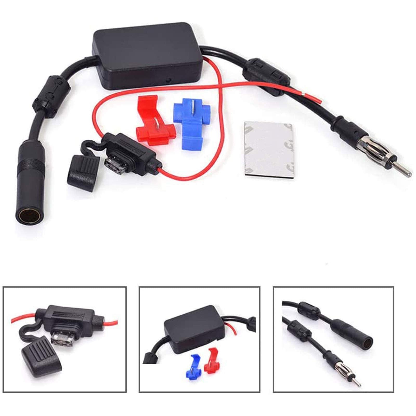 Bingfu Universal Car Stereo Fm Radio Antenna Signal Booster Amplifier Amp,12V Power Supply Din Plug Connector Adapter For Vehicl