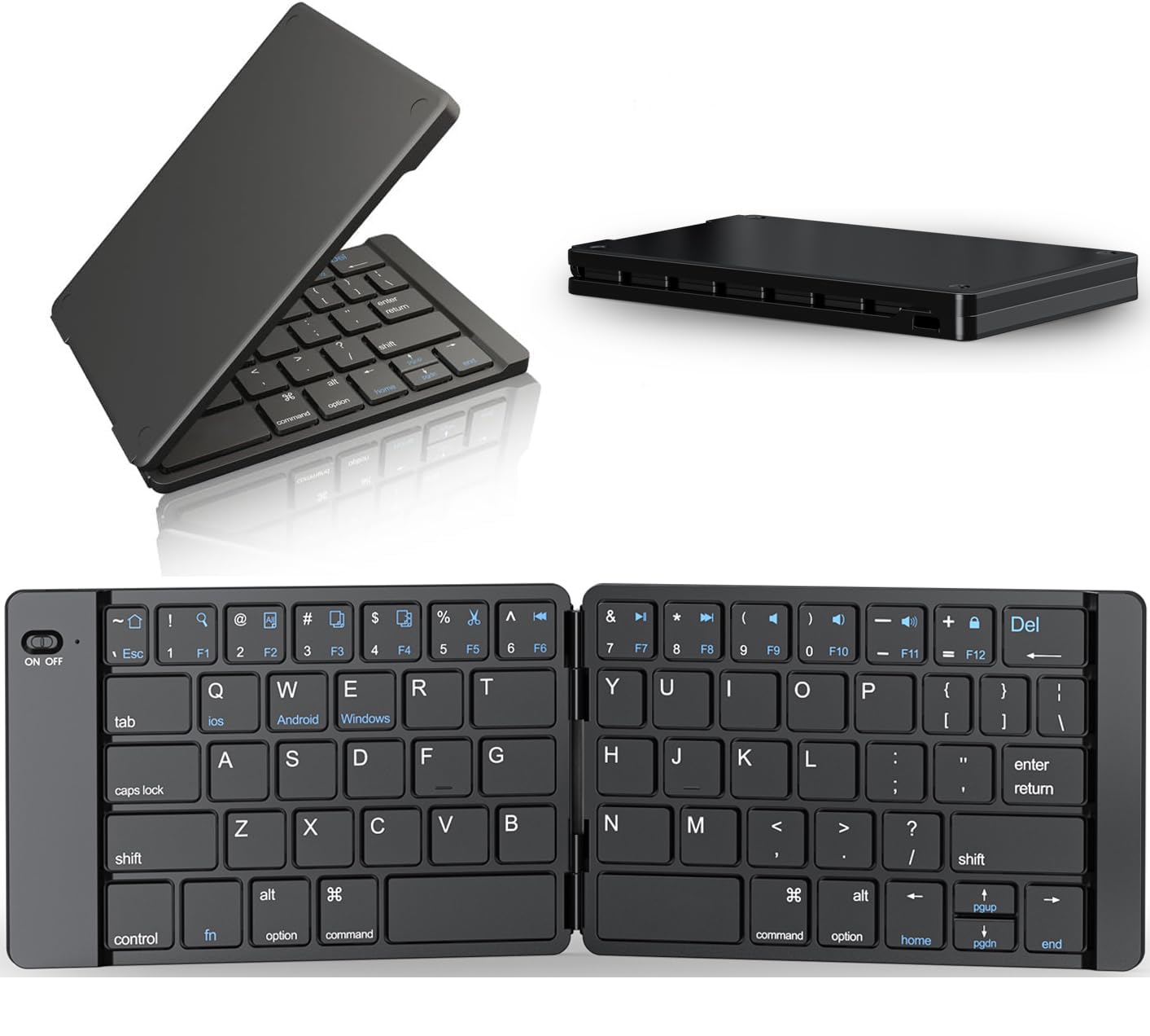 PopBloom Foldable Bluetooth Keyboard  Portable Keyboard, Rechargeable Full Size Ultra Slim Compatible iOS Android Windows Smart