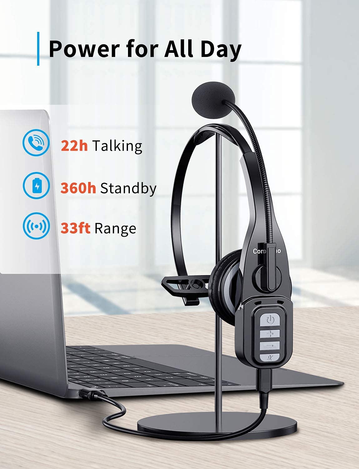 Conambo Trucker Bluetooth Headset 5.0 With Microphone Noise Cancelling Wireless Phone Headset 22Hrs Talktime Mute Button Bluetoo