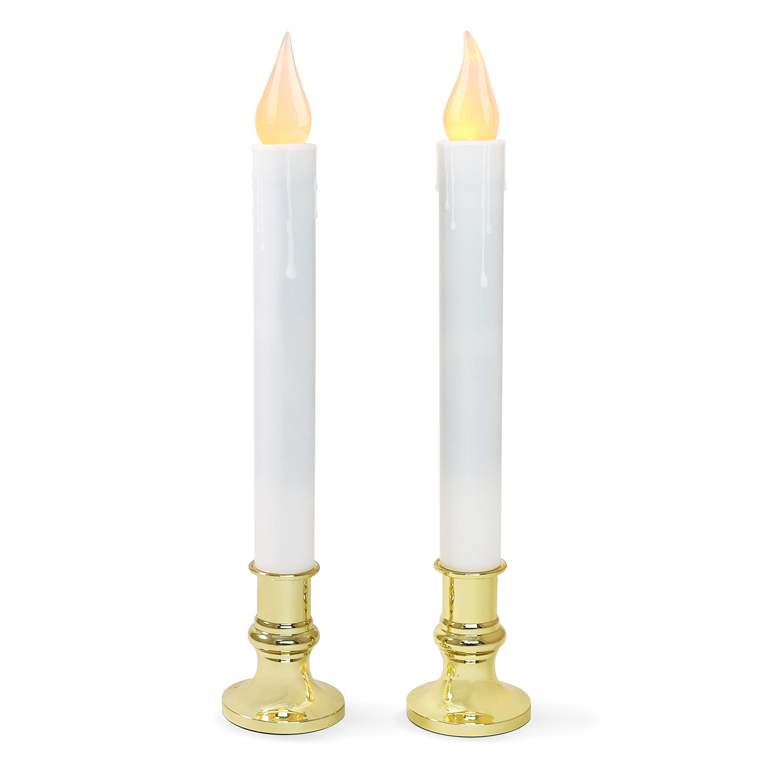 FURORA LIGHTING LED White Taper Candles with Gold Holders Pack of 2 with 5/19 Timer, Elegant Flameless Glow for Home D  cor, Bat