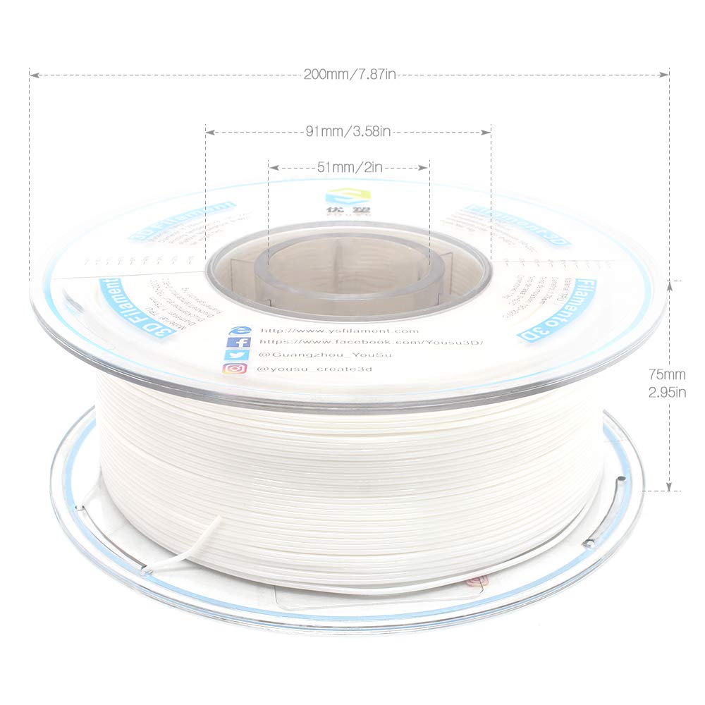 Yousu Flexible Tpu 3D Printer Filament White Tpu Filament 1.75Mm 1Kg, Dimensional Accuracy +/  0.03 Mm, 95A Shore Hardness And G
