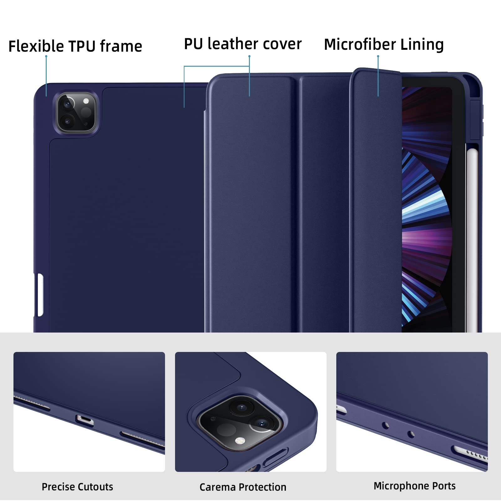 Wenlaty Compatible With Ipad Pro 11 Inch Case 4Th/3Rd/2Nd Generation With Pencil Holder, For 11 Inch Ipad Pro Case 2022/2021/202