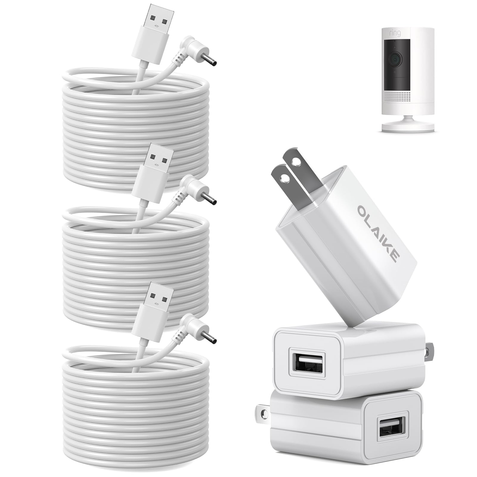 Olaike (3 Pack) 8M/26Ft Charge Cable For Ring Stick Up Cam Battery/Plug In & Ring Spotlight Cam Battery, Weatherproof Power Adap