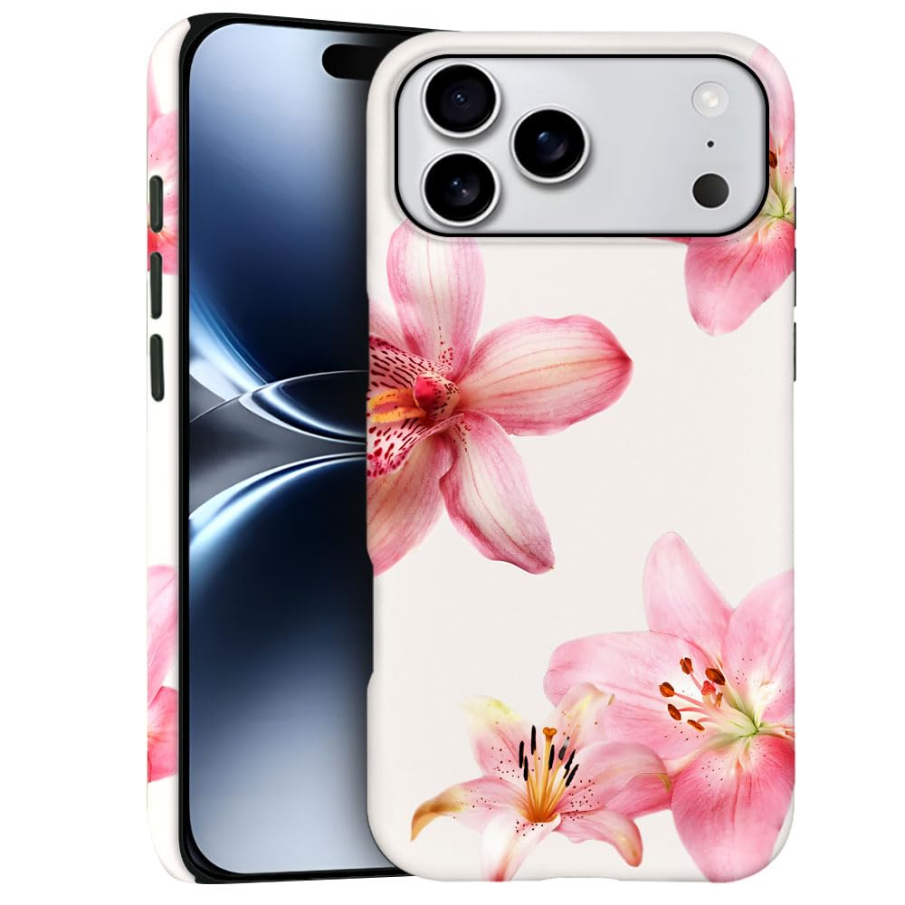 Case for iPhone 17 Pro Max - Slim Fit Anti-Scratch Phone Case for Girl Women - Pink Hibiscus Tropical Floral (Frosted)