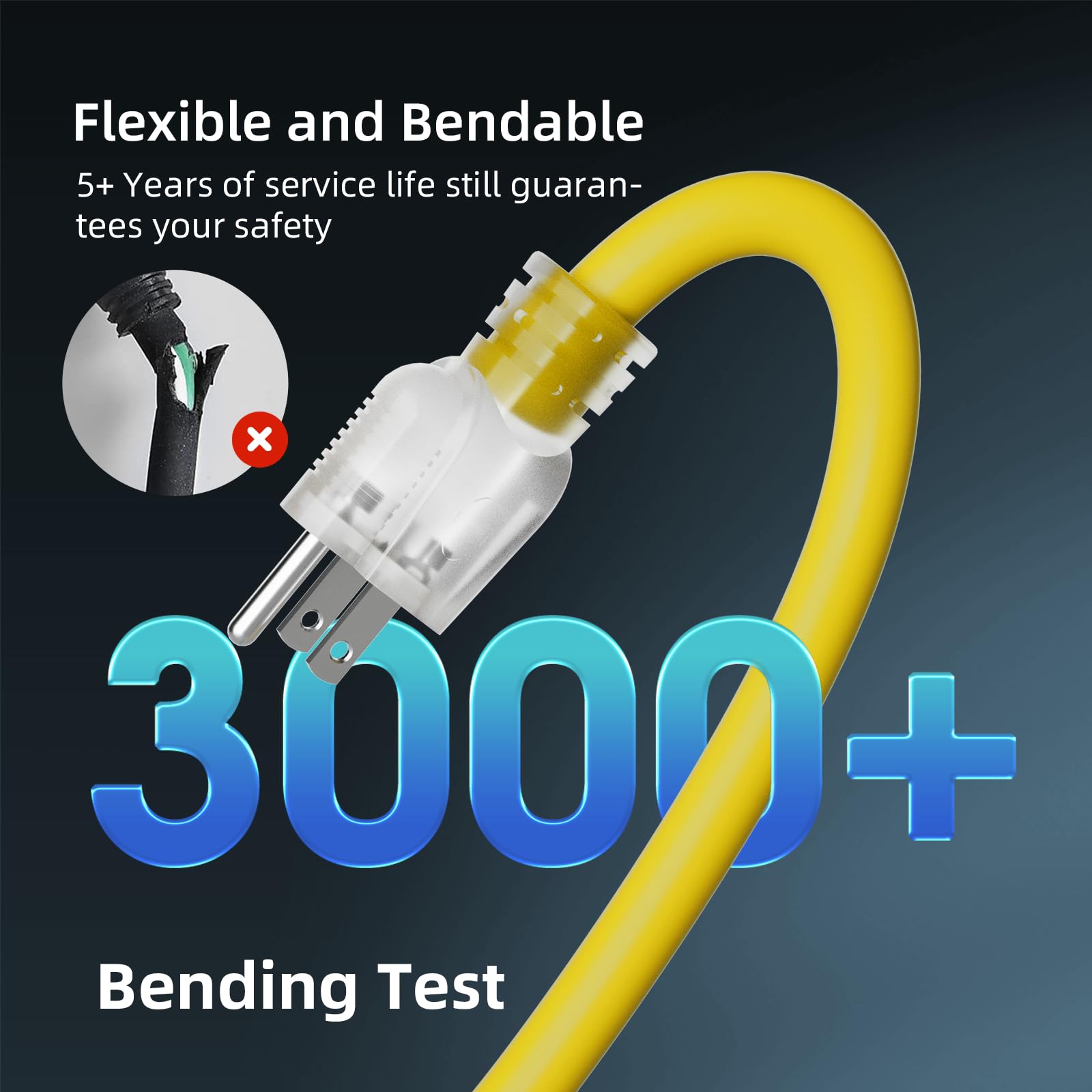 Islewire 12 Gauge Outdoor Extension Cord 100 Ft Waterproof, 3 Prong Plug, Sjtw Heavy Duty 15A 1875W, Yellow Extension Cable With