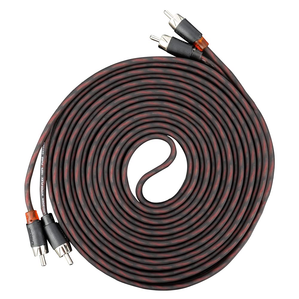 Alphasonik 15 Feet Premium 2 Channel Hyper Flex Rca Interconnect Signal Patch Audio Cable With X Radial Twist Wire Technology 10