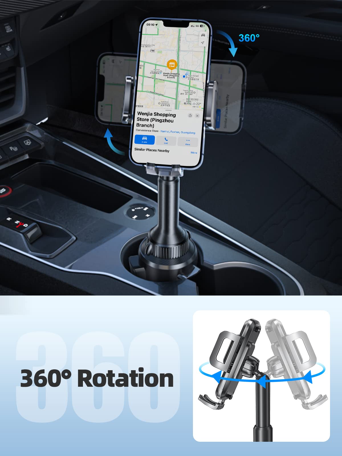 Topgo Cup Phone Holder For Car, [Upgraded Telescopic Arm & Firmly Stable] Cup Phone Mount For Iphone 16 And More Smartphone - Bl