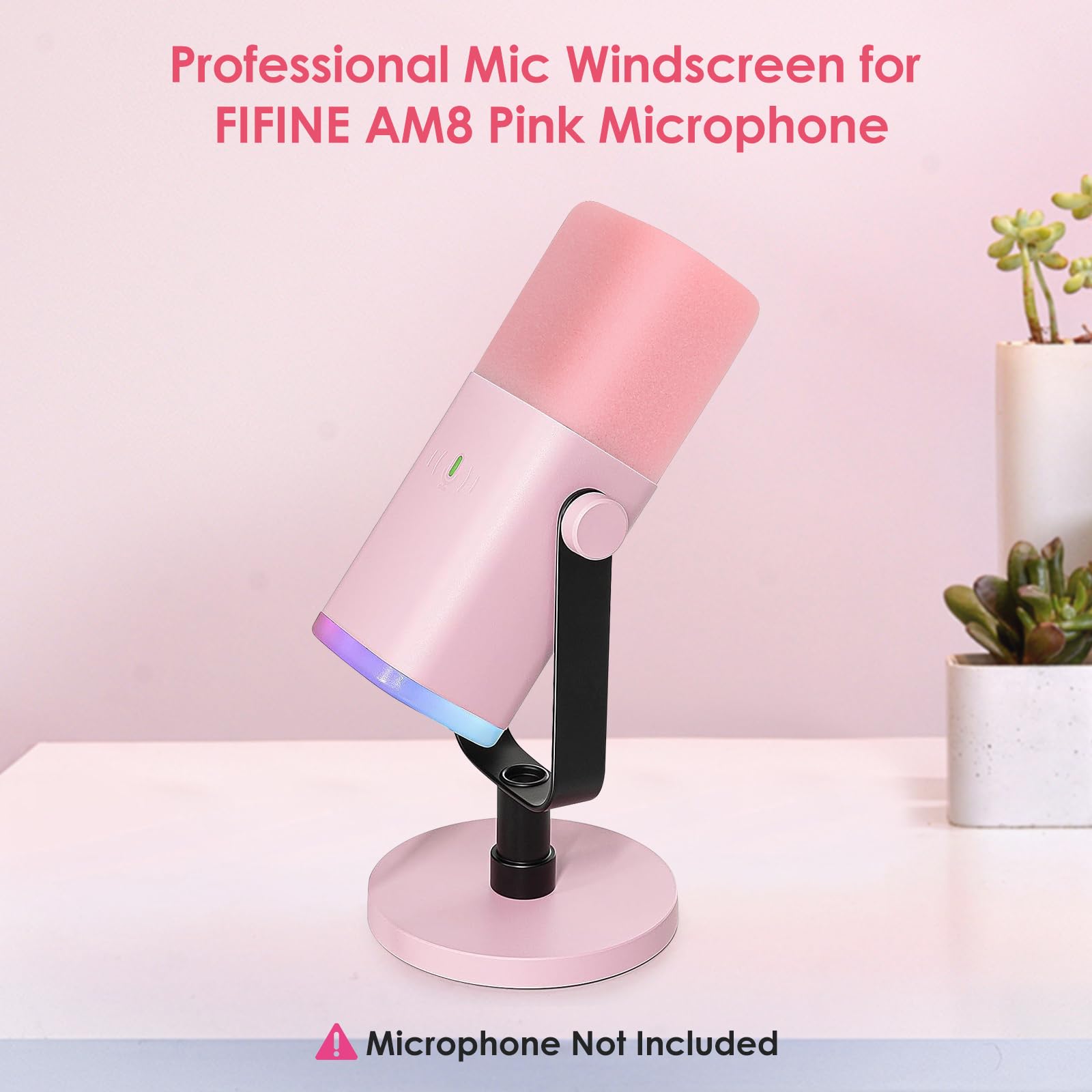 YOUSHARES Pop Filter for Fifine AM8 - Pink Foam Mic Cover, Professional Windscreen to Improve Sound Quality