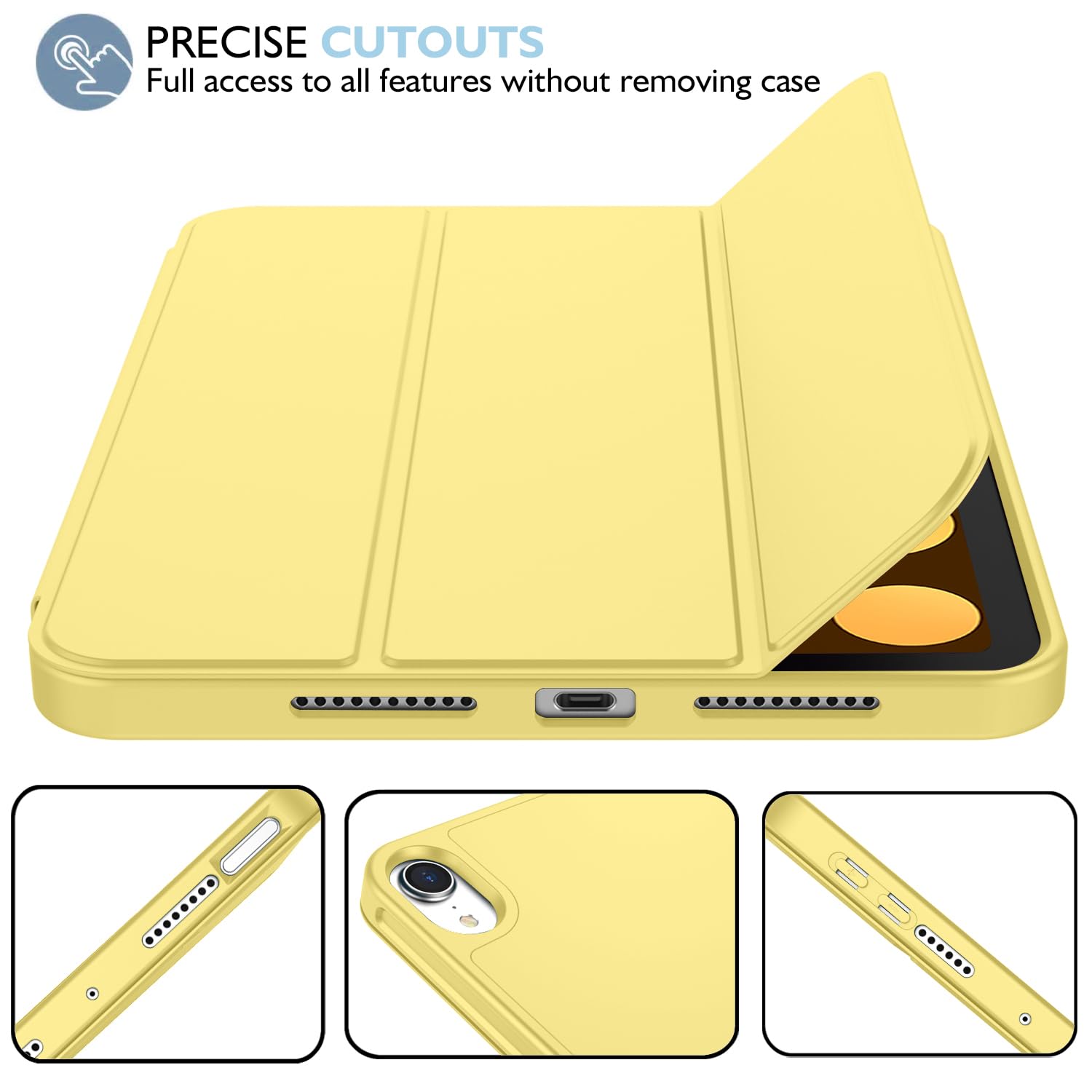 Imieet Ipad Mini 7 Case 2024 (A17 Pro), Ipad Mini 6 Case (8.3 Inch,2021 Model), Ipad Mini 7Th/6Th Generation Case With Pencil Holder, Trifold Stand Smart Case With Soft Tpu Back,Yellow