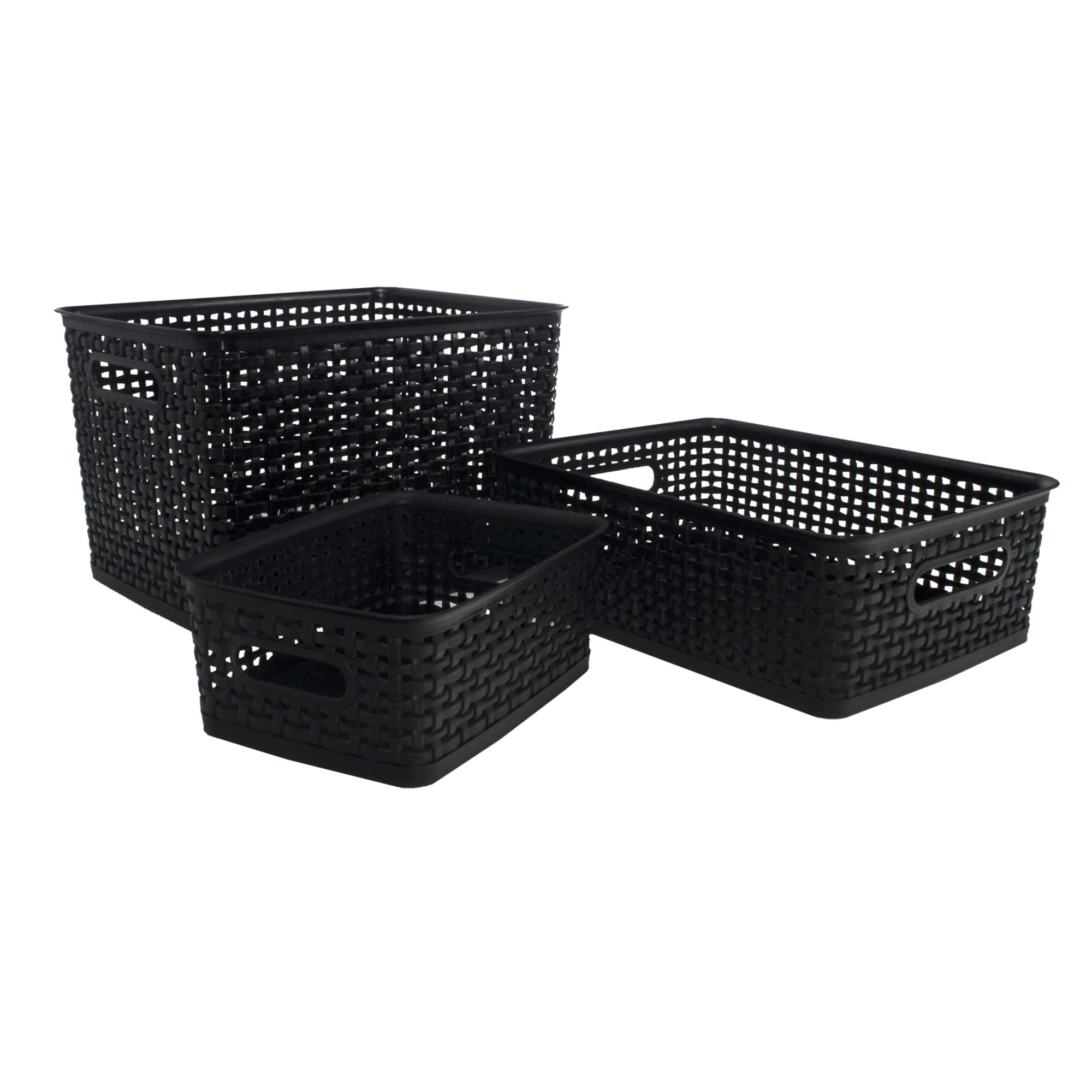 Advantus Corporation Weave Design Plastic Bin Large, Black, 13.75' L X 10.5' W X 8.75' H