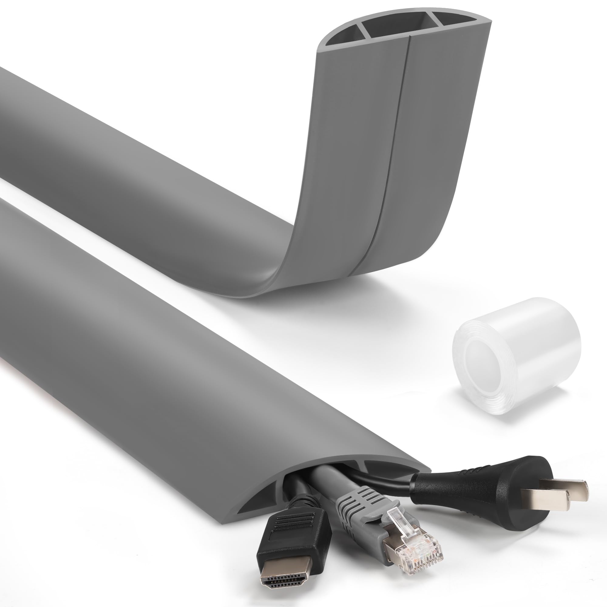 4Ft Cord Covers For Wires On Floor, Lzeoy Extension Floor Cable Cover, Grey Floor Cable Management, Hide Cord Cover Floor, Elect