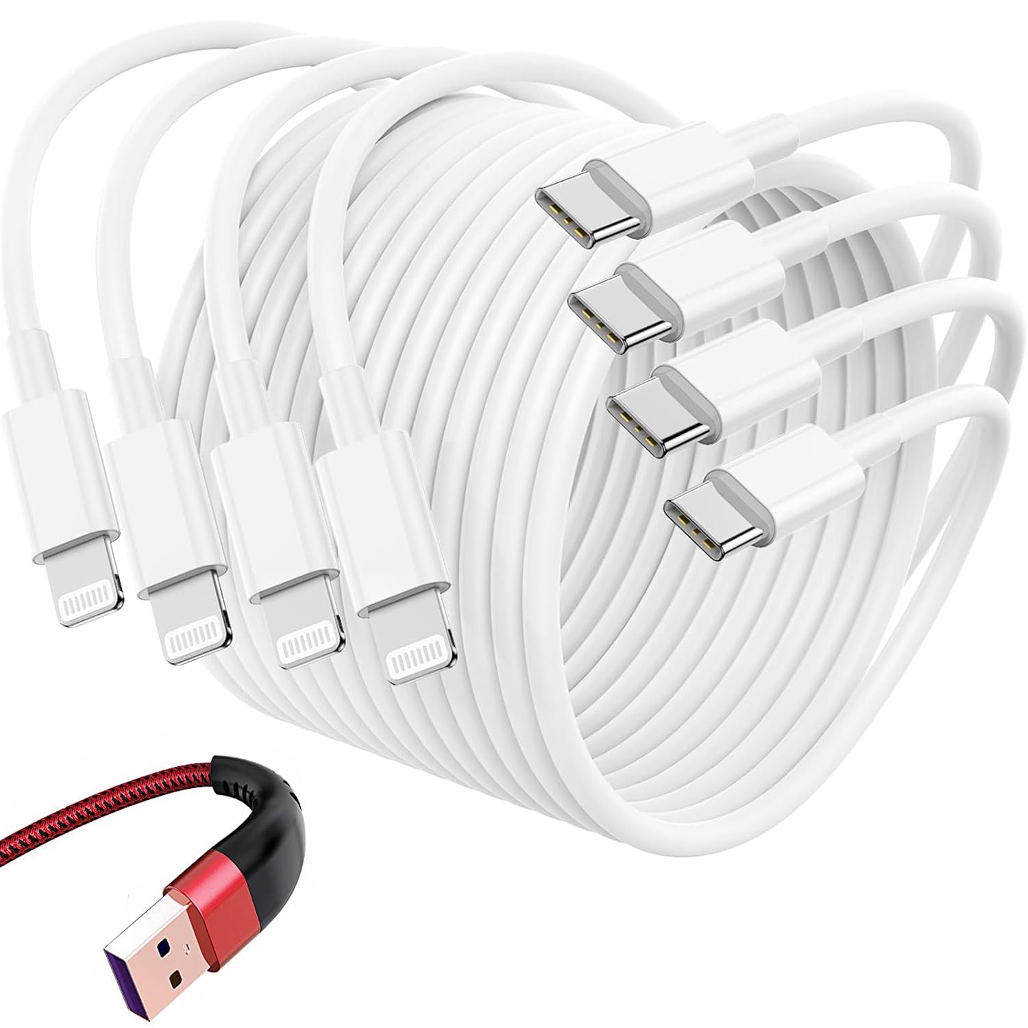 4Pack Usb C To Lightning Cable 10Ft, Fast Charging Cord For Iphone 14, Replacement For Apple Original Charger Cable For Iphone 1