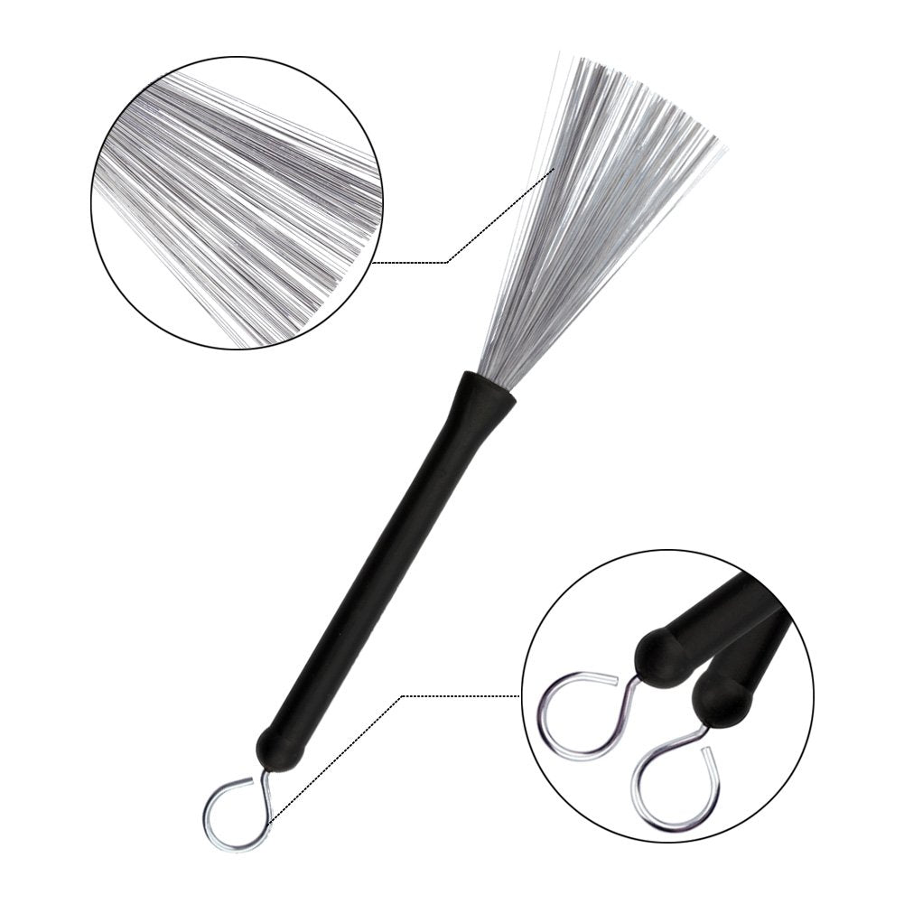 Tbrand Drum Sticks 1 Pair 5A Maple Wood Drum Sticks,1 Pair Retractable Drum Wire Brushes And 1 Pair Rods Drum Brushes Set For Ki