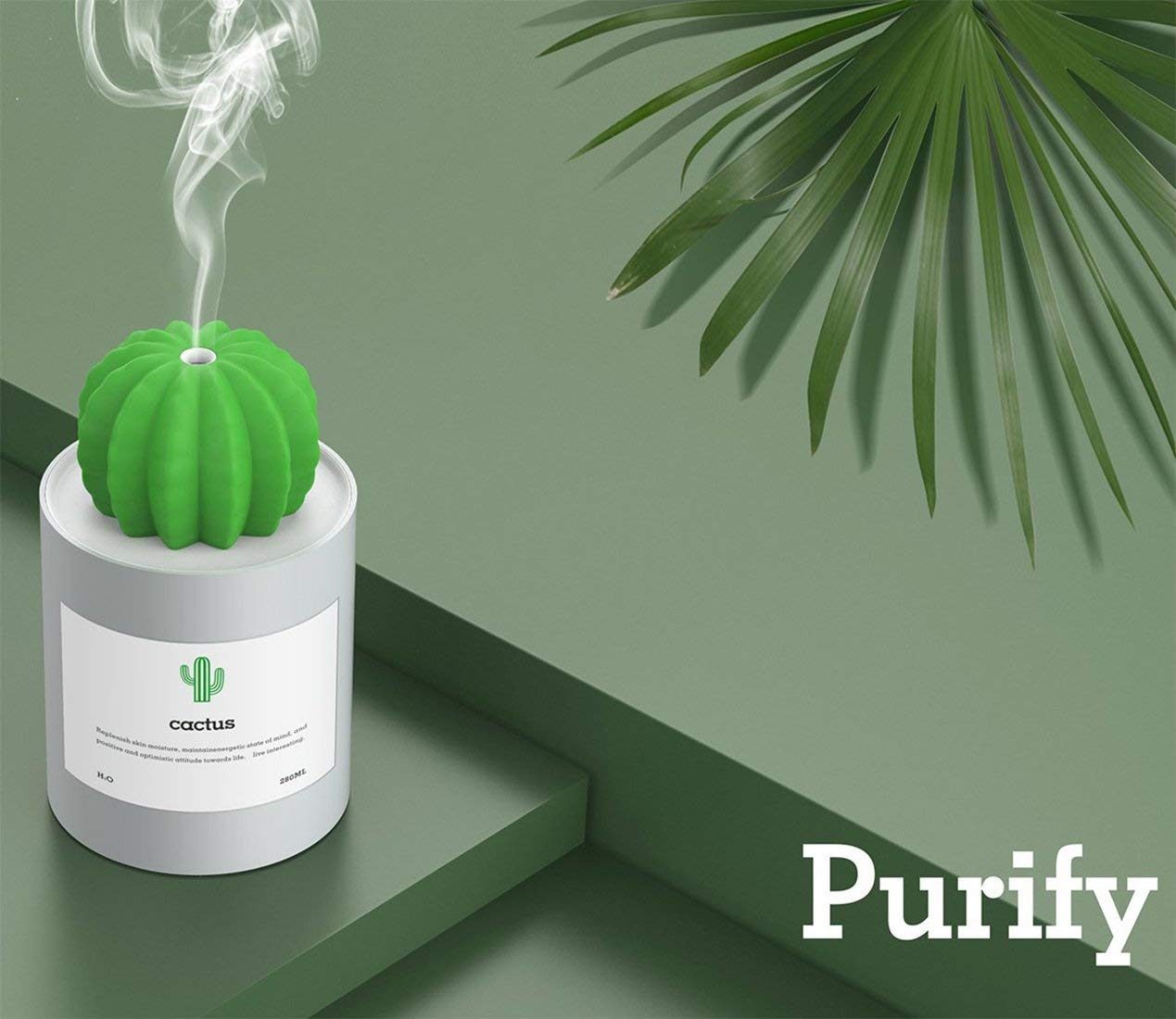 Uodbuyo Mini Humidifier, 280Ml Usb Cool Mist Portable Cactus Air Humidifier, Ultra Quiet Operation For Bedroom Home Office Desk