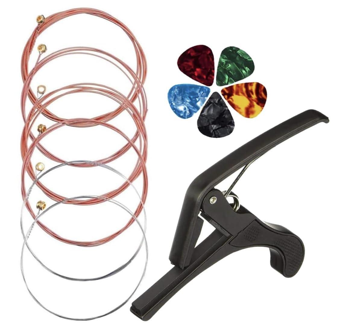 Flare Guitar 6 Stainless Steel String Set (10 Gauge) With Hollow Ball End For Acoustic Guitar With Guitar Capo + 5 Guitar Picks