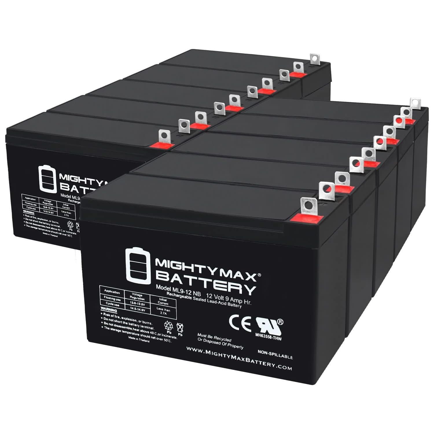 Mighty Max Battery 12 Volt 9 AH SLA Battery NB Terminal - 10 Pack
