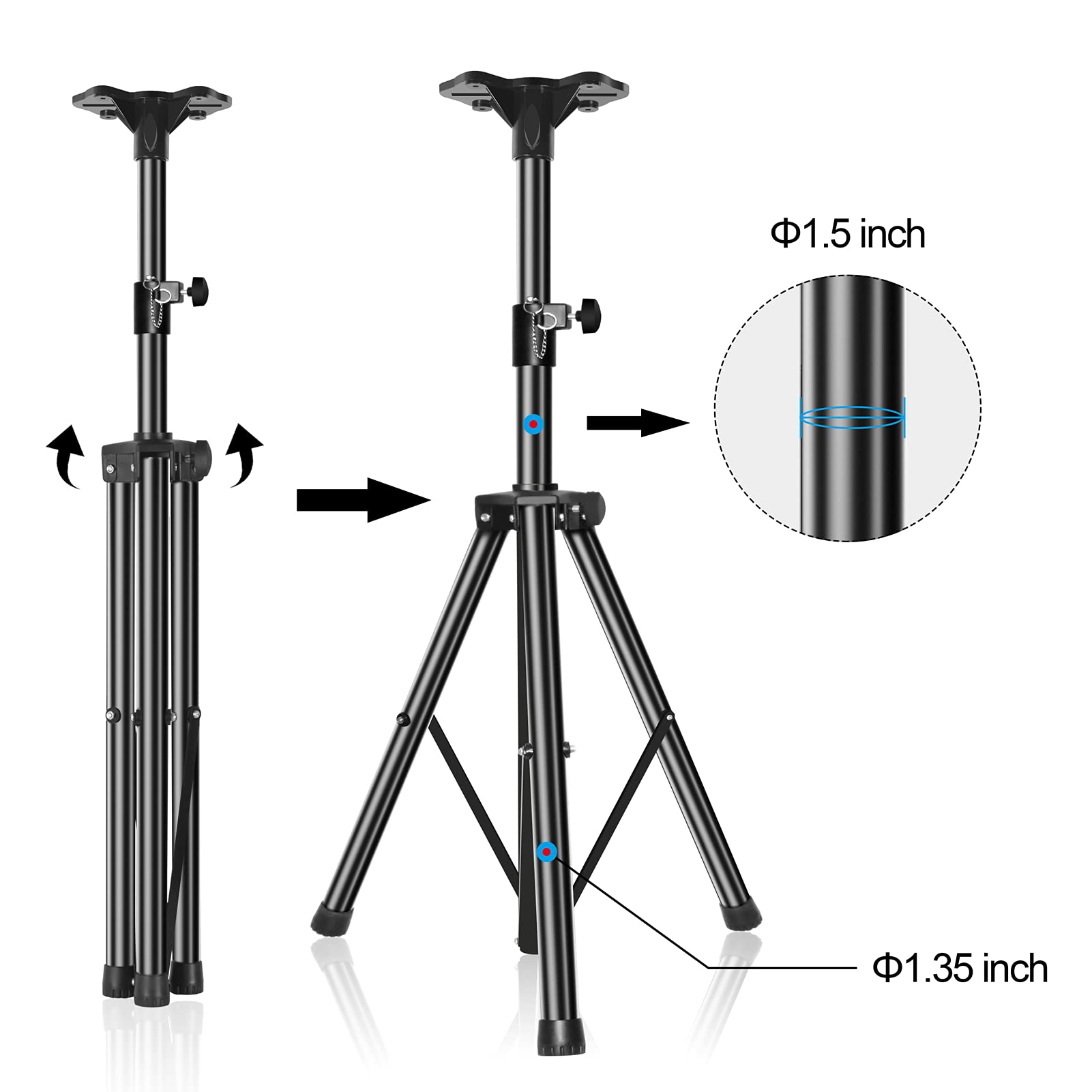 Emart Pa Speaker Stands Pair, Adjustable Height Professional Heavy Duty Dj Tripod With Mounting Bracket And Carrying Bag, Extend From 38 To 71 Inches   Supports 132 Lbs