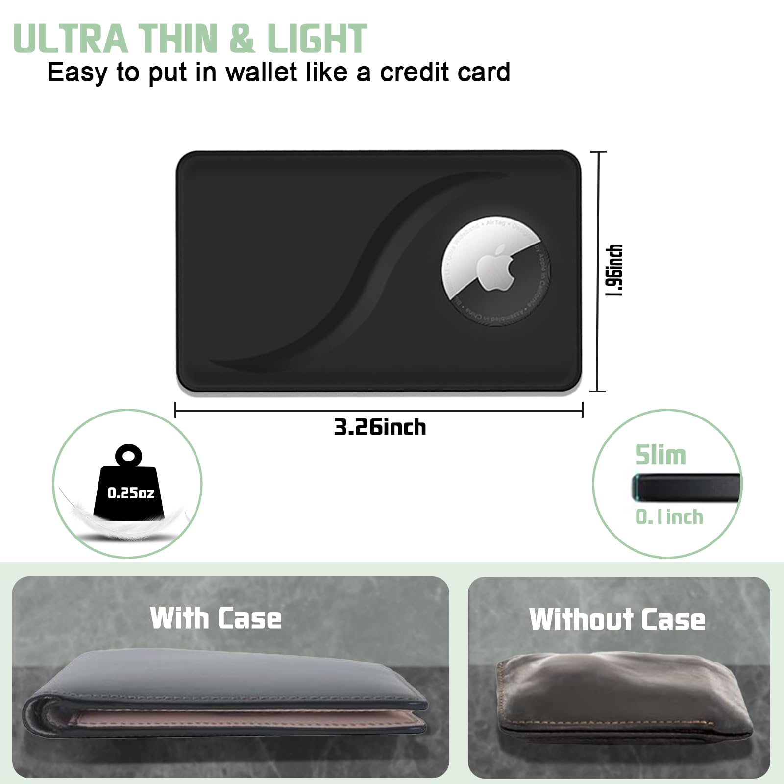 Ultra Slim Airtag Wallet Card,Offset Hole Airtag Holder,Airtag Card Case For Wallet,Handbag,Backpack,Pocket,(Black, Airtag Not I