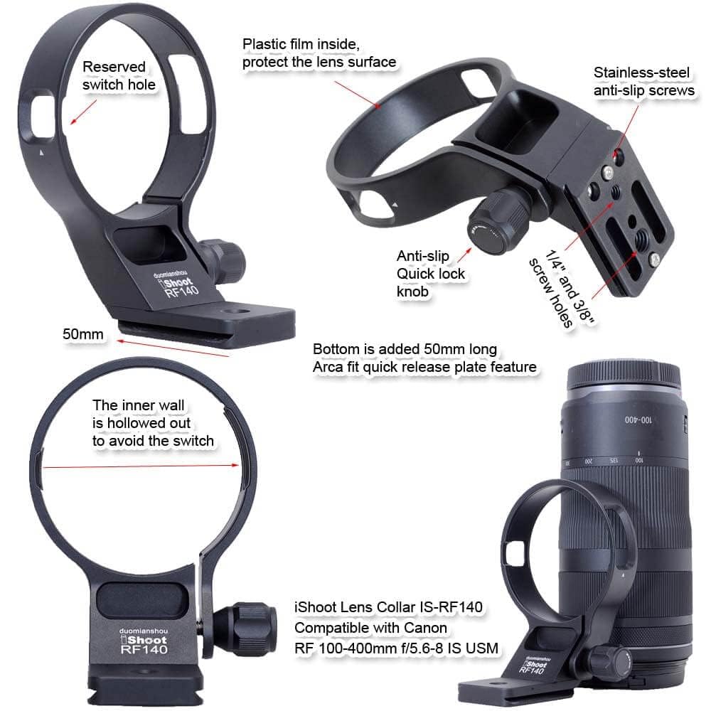 Ishoot Metal Tripod Mount Ring Lens Collar Compatible With Canon Rf 100 400Mm F/5.6 8 Is Usm, Lens Support Holder Bracket Bottom