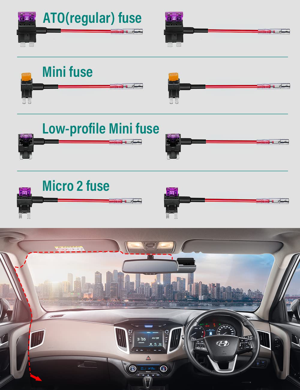 Dash Cam Hard Wire Kit For Focuway T5/ T5 Pro/ T6/ D2 Duo/ D4 Duo Model, 4 Meter Dashboard Camera Car Charger Cable Kit 12V  24V