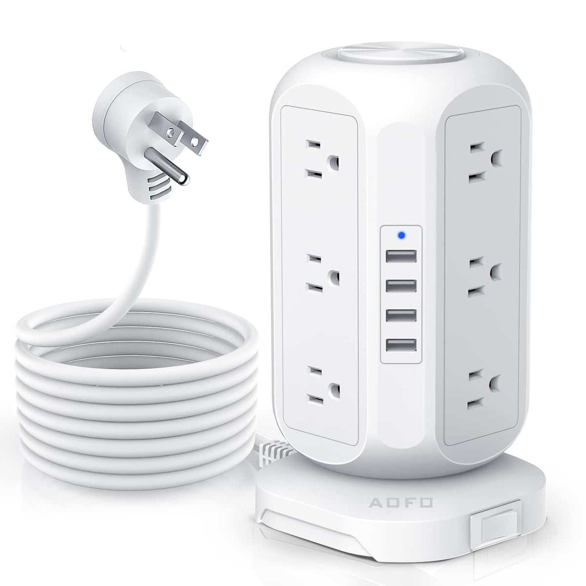 Tower Power Strip With 12 Outlets 4 Usb Chargers, Aofo Surge Protector Charging Station With Overload Protection, Widely Spaced