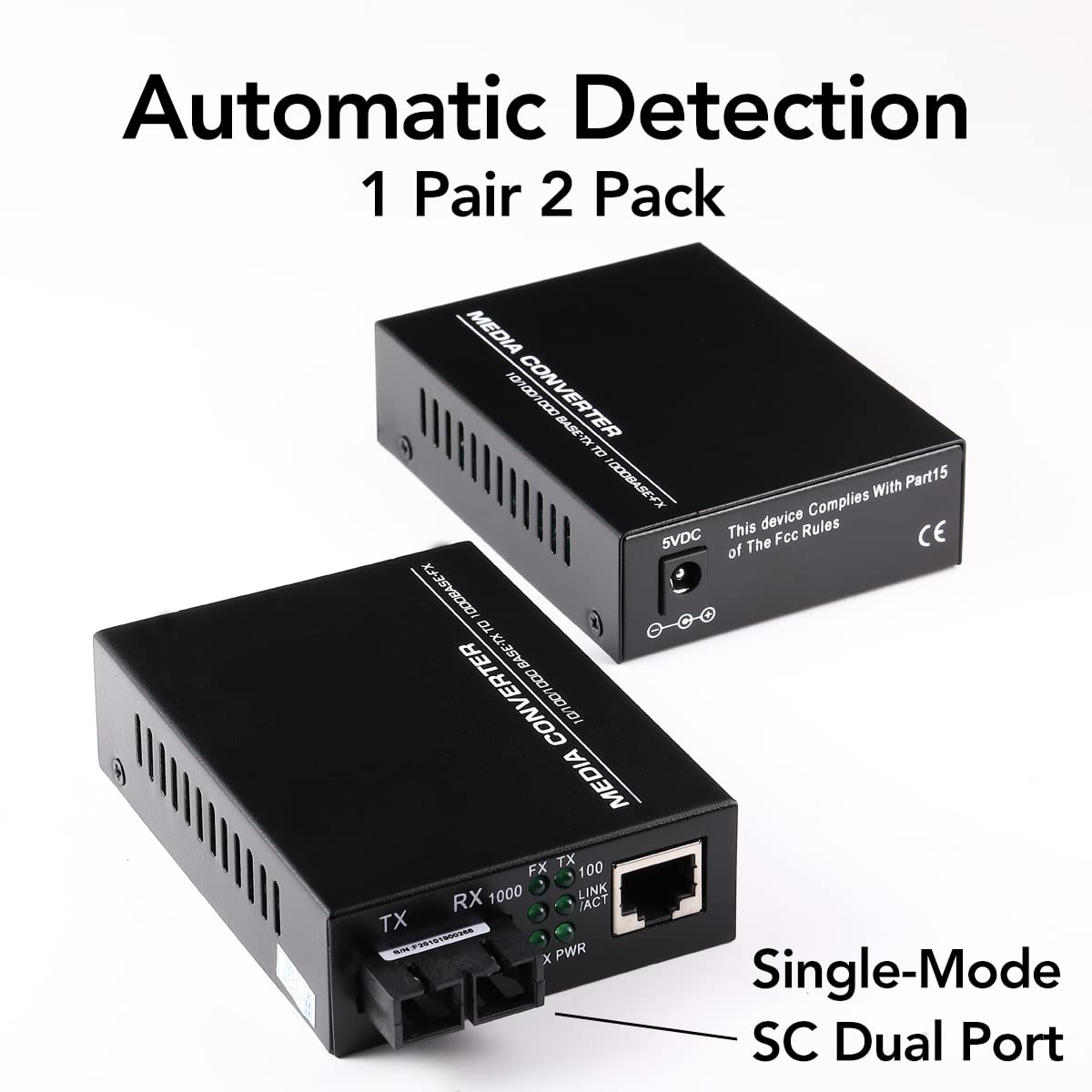 (A Pair Of Bidi) Single Mode Dual Sc Fiber Gigabit Fast Ethernet Media Converter, Mini 1X 10/100/1000Base T Rj45 To 1000Base Sc Slot Converter Transceiver, Up To 30Km 1310 Nm, Ac 100V~240V