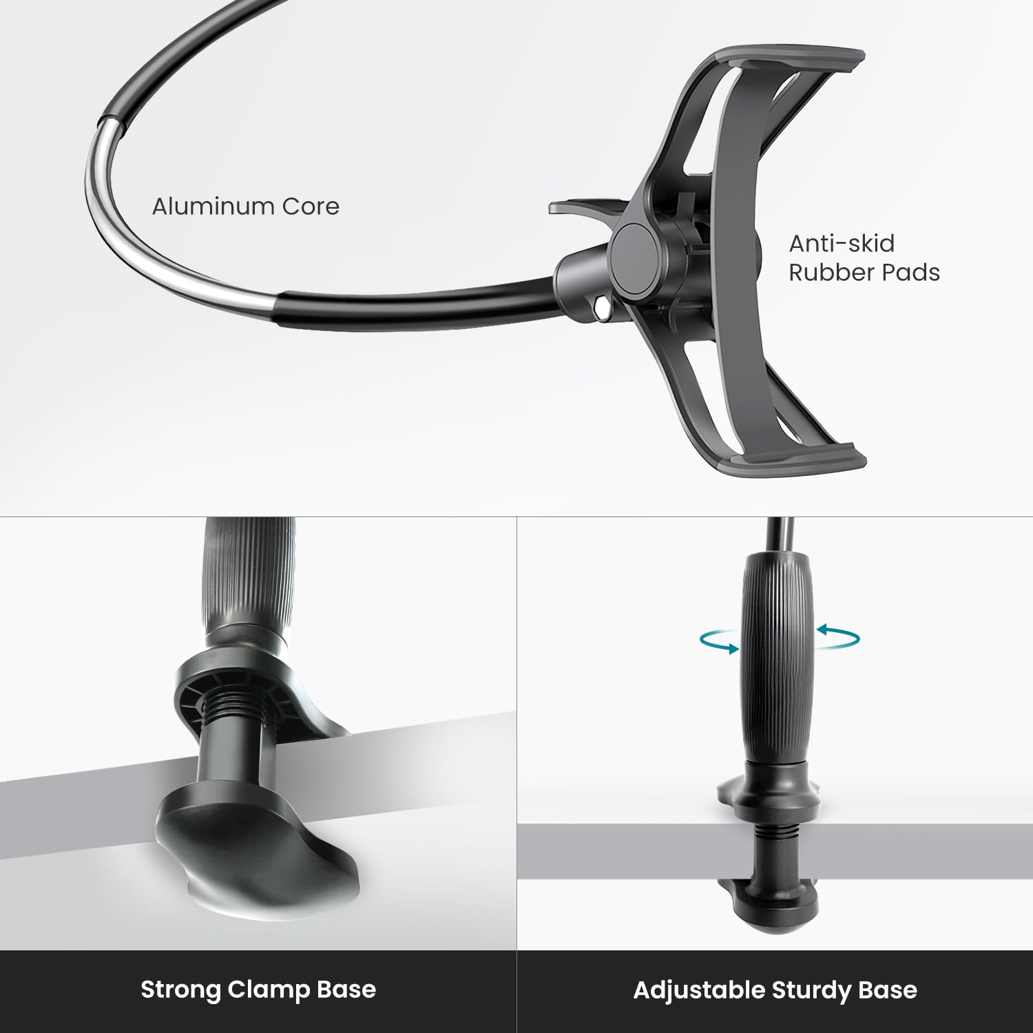 Limostudio Gooseneck Phone Holder 30-Inch Long Flexible Arm With Clamp, 360 Degree Swivel Rotatable For Photo Desk Table Headboa