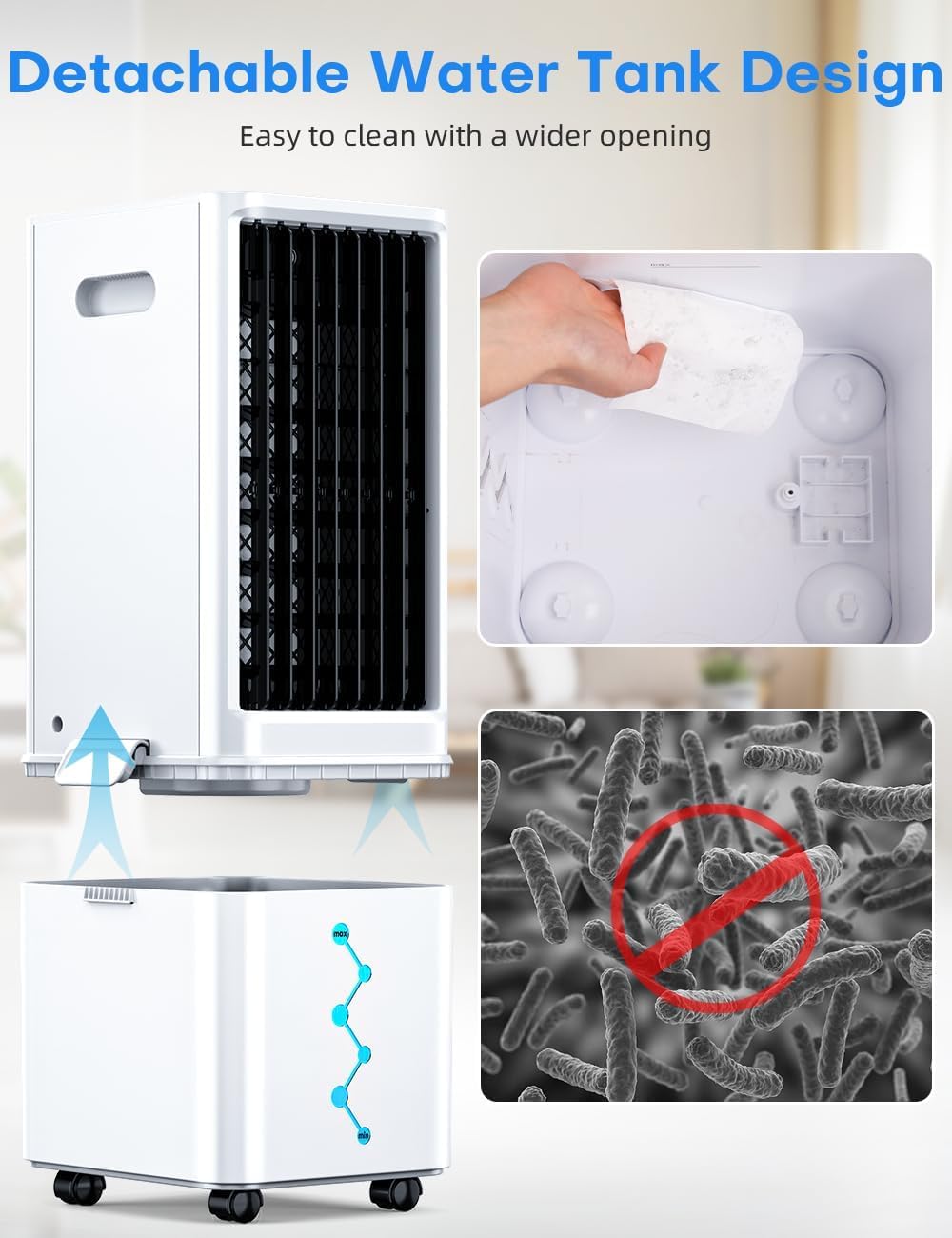 Coolech Windowless Air Conditioner W/ 4 Modes & 3 Speeds, Waterless Alert, 2.4-Gal Tank For 20H Cooling, 12H Timer, 20Ft Remote,