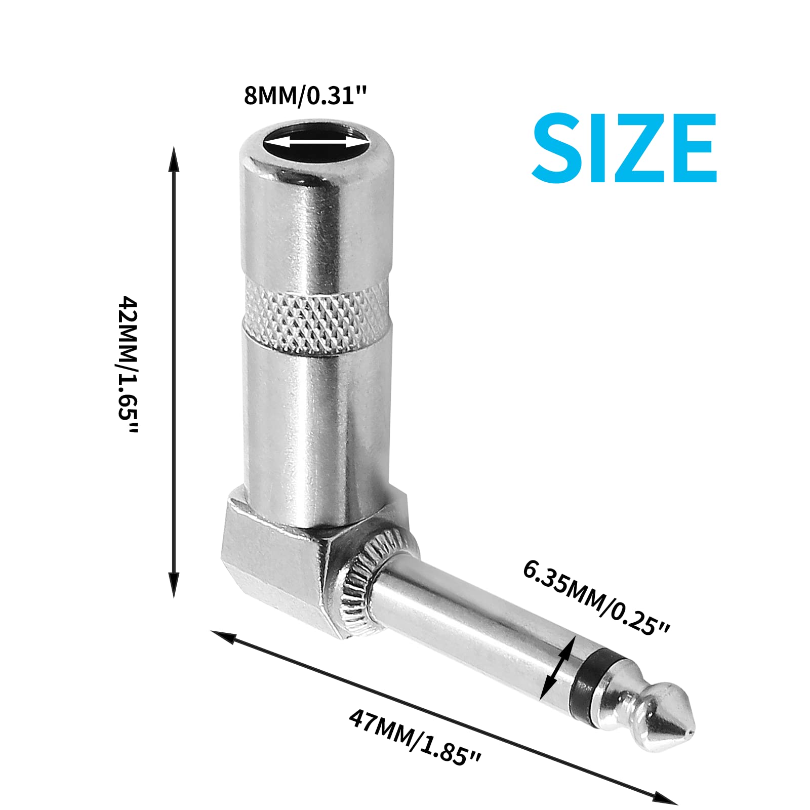 Aracombie Mono 1/4'' Right Angle Plugs 6.35Mm Audio Wire Connectors Video Adapter Guitar Speaker Plug Nickel Finish Right Angle