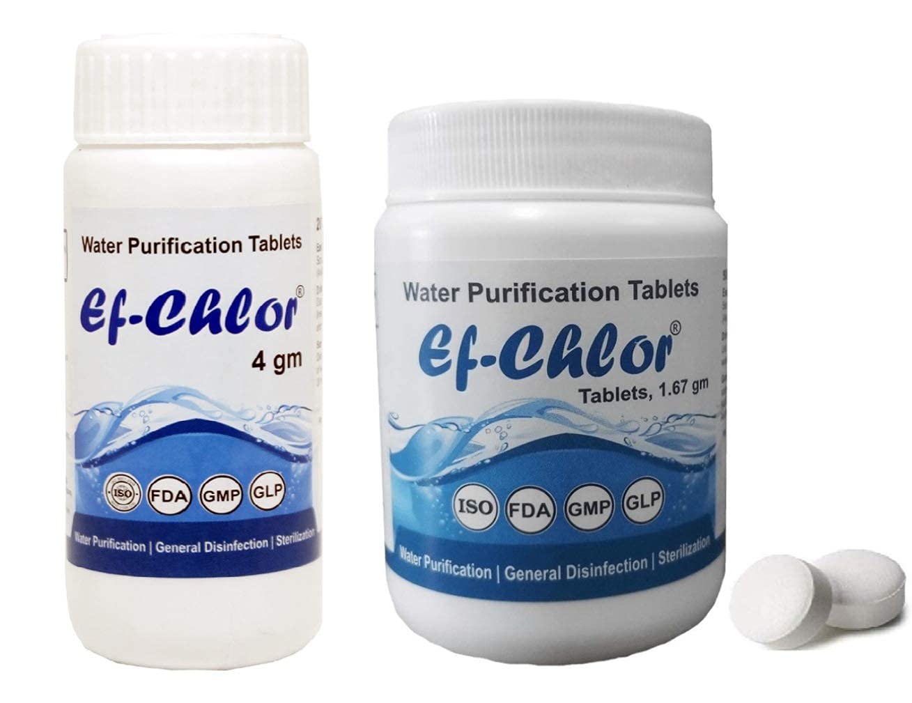 EfChlor Water Purifier Tablet Combo Pack  Overhead/Underground Water Tank | 4Gm20 Tab Jar For 1000L + 1.67Gm50 Tab Jar For 5