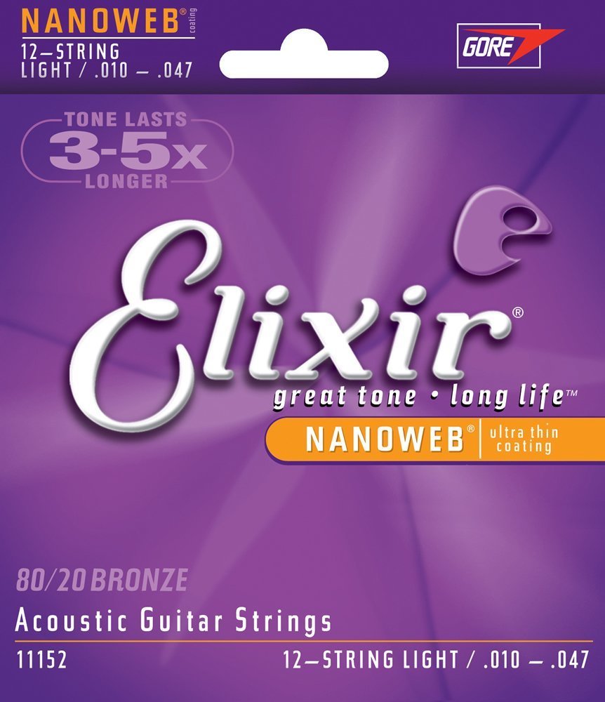 Elixir Strings Nanoweb 80/20 Acoustic Guitar Strings .010 .047 Light 12 String