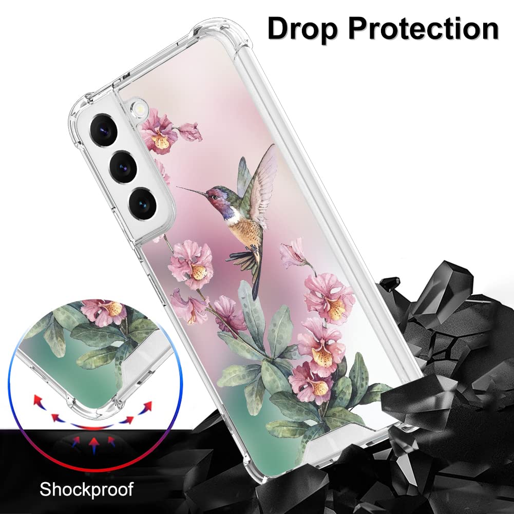 Ook Clear Case Compatible With Samsung Galaxy S22 5G, Pink Hummingbird Pattern Flexible Tpu Shockproof Anti Scratch Bumper Trans
