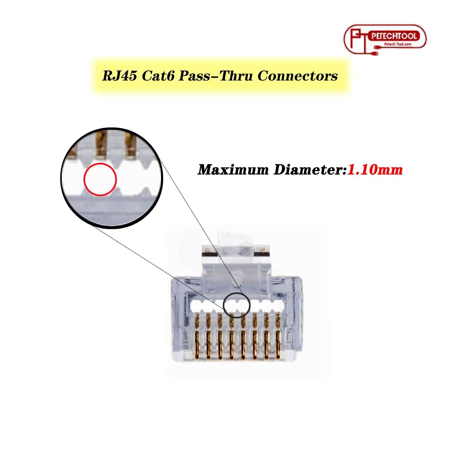 Petechtool Rj45 Cat6 Pass Through Connectors Gold Plated 8P8C Plugs And Strain Relief (50Xcat6Plug+50Xstrain Relief)