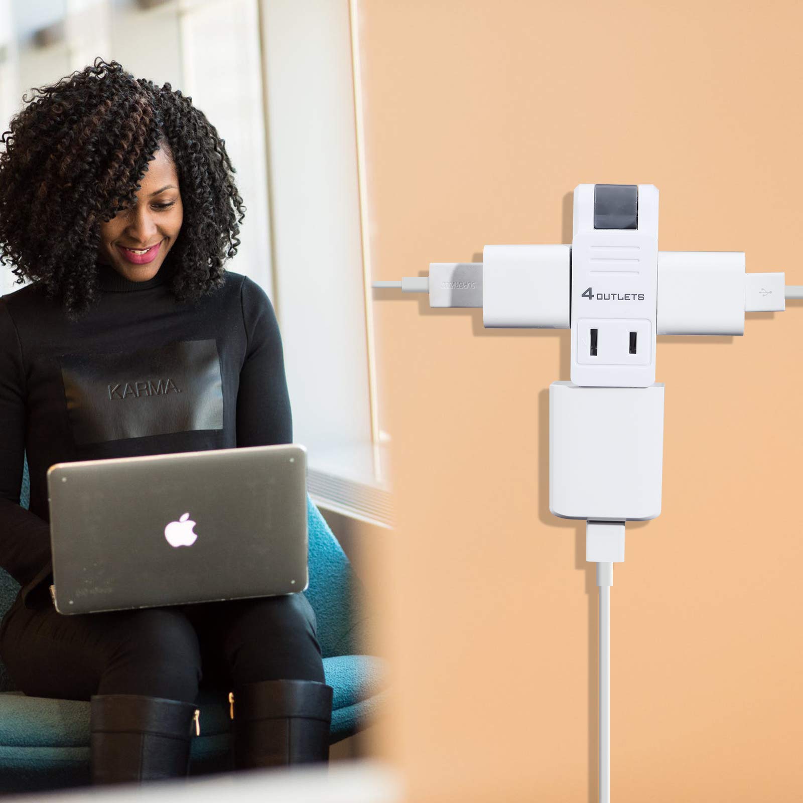 Sycon 2 Prong Swivel Wall Adapter, Electrical 4 Way Outlet Expander Plug, Multi Plug Extender Splitter, Multiple Ungrounded Mini