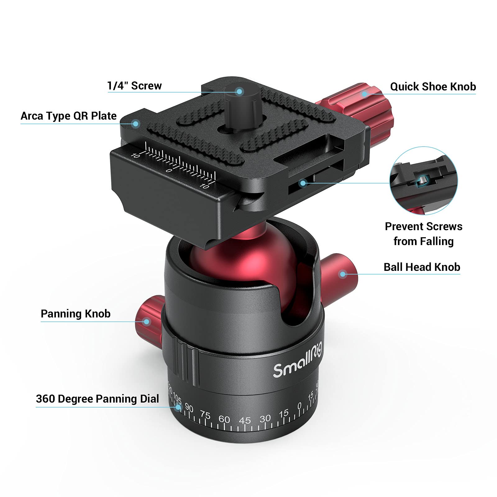 Smallrig Tripod Ball Head 360 Degree Rotating Panoramic Ballhead With 1/4 Inch Quick Shoe Plate, Max Load Up To 5 Kg/ 11Lb, For
