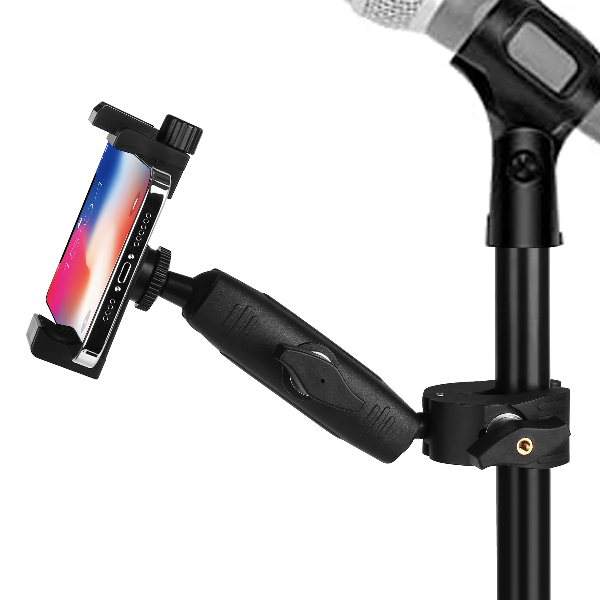 Music Boom Microphone Mic Stand Phone Holder Mount with Long Arm and Super Clamp 360 Rotation for Phone 14 13 12 11 MAX Pro Sams