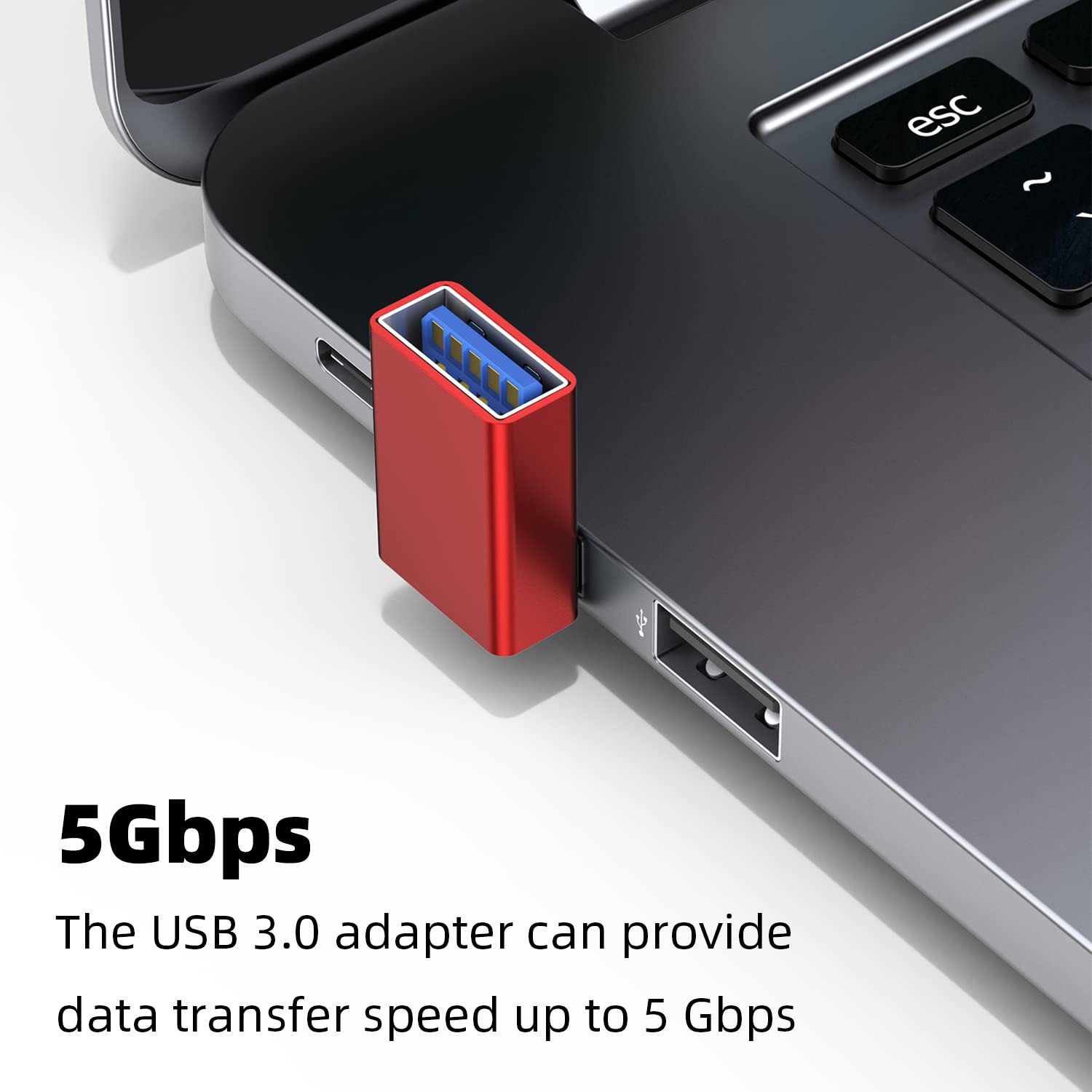 Areme 90 Degree Usb 3.0 Adapter 2 Pack, Up And Down Angle Usb A Male To Female Converter Extender For Pc, Laptop, Usb A Charger, Power Bank And More (Red)