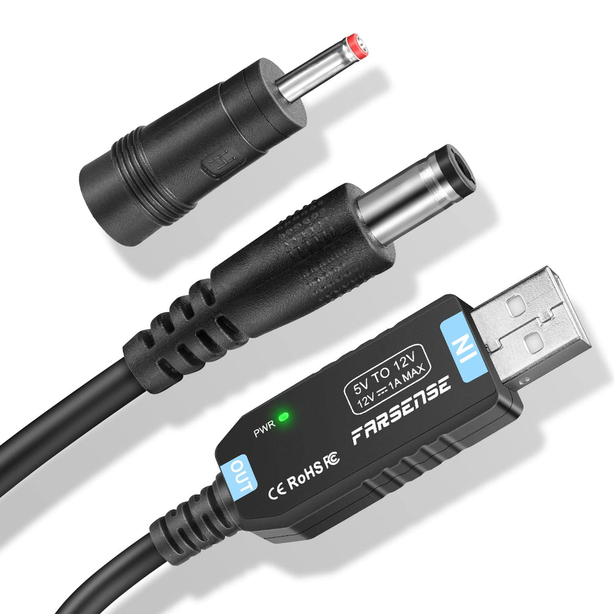 Farsense Usb Dc 5V To 12V Step Up Power Cable(3Ft), Usb To Dc 12V Adapter With Dc Jack 5.5 X 2.5Mm(3.5 X 1.35Mm), Usb Boost Conv