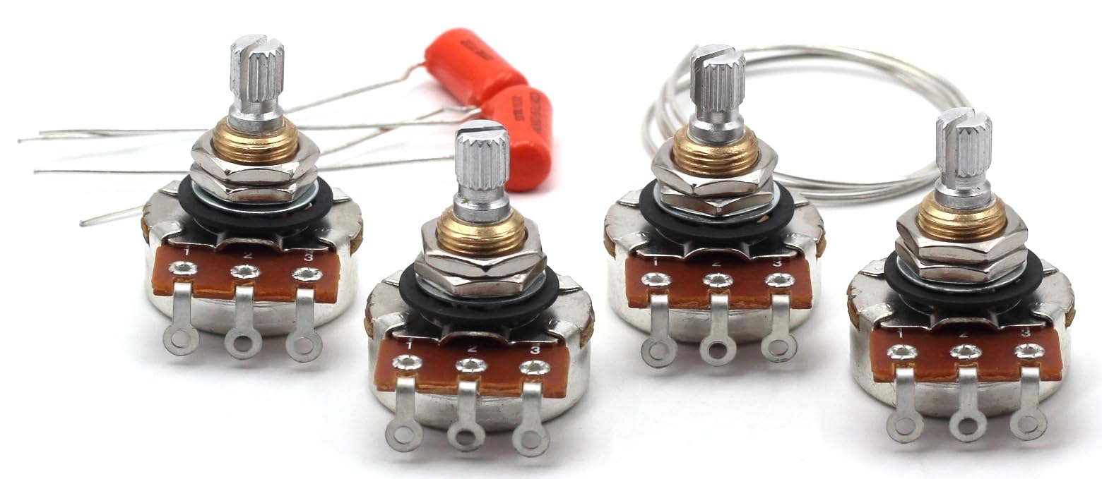 (4X) Bourns 500K Short Split Shaft Audio Potentiometers + (2X) .022Uf Orange Drop Capacitors   For Electric Guitar