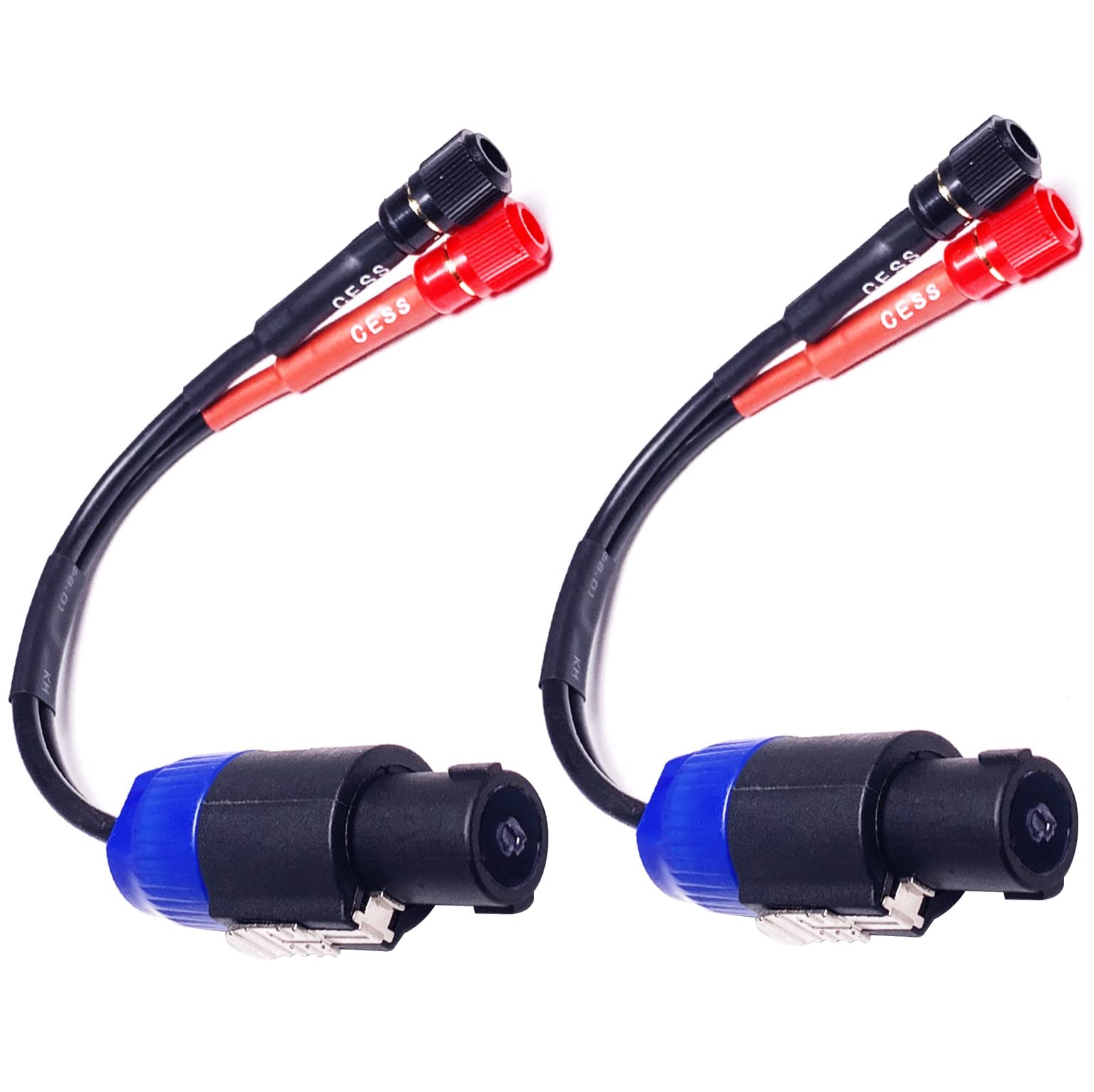 Cess 089 Speakon Plug To Female Banana Jack Speaker Cable, Accept Banana Plug, Spade Fork And Bare Wire, 2 Pack