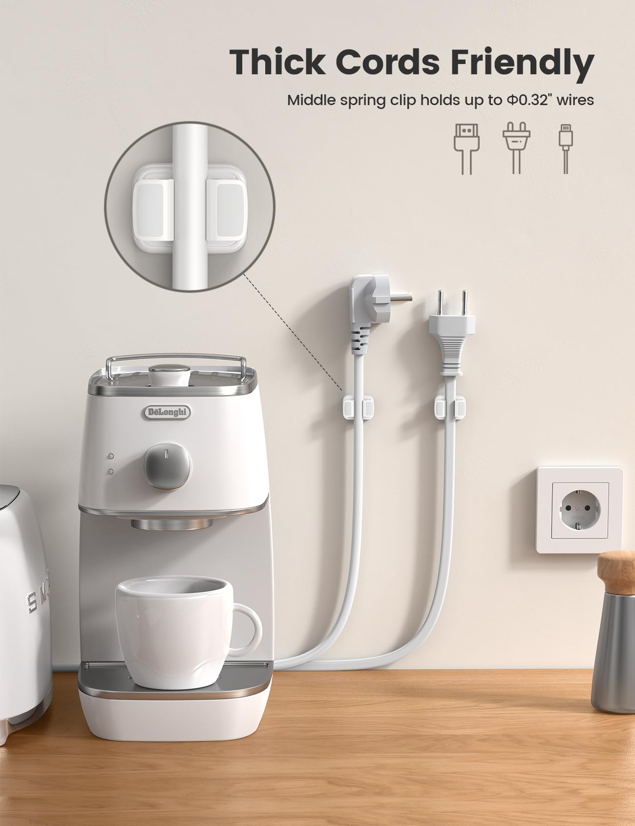 6Pack Cord Organzier Spring Clip Holder   Lamicall 3 In 1 Small Clips For Desk Cable Management, Adhesive Adjustable Cable Clips