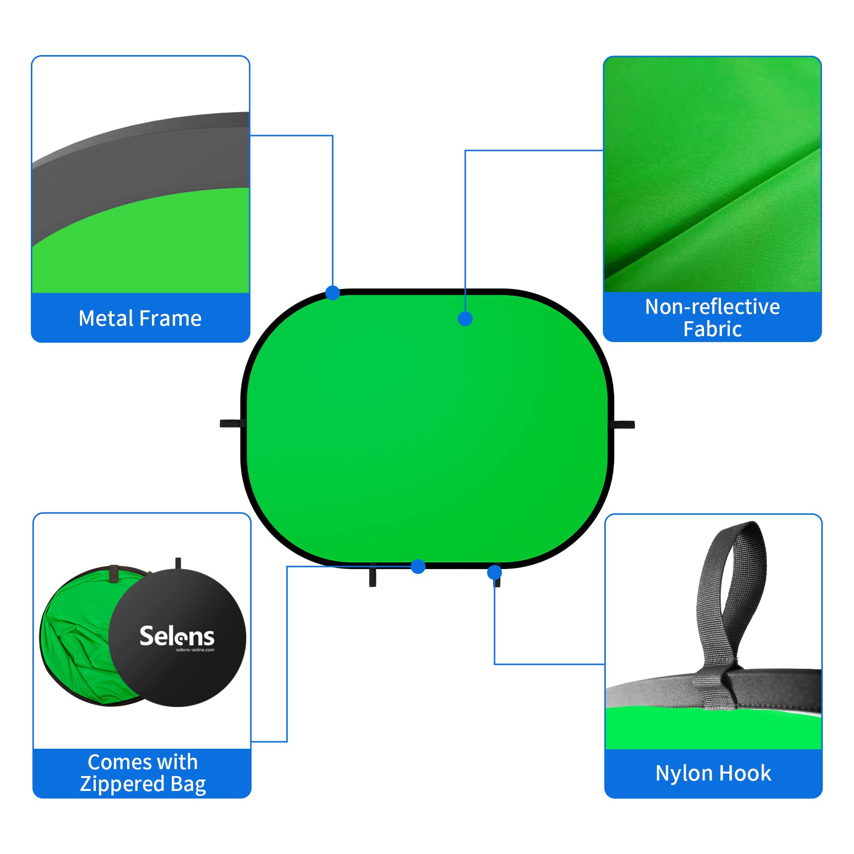 Selens Small Collapsible Backdrop Double Sided Grey Green Screen 2 In 1 Pop Up Background With Carrying Bag For Youtube Streamin