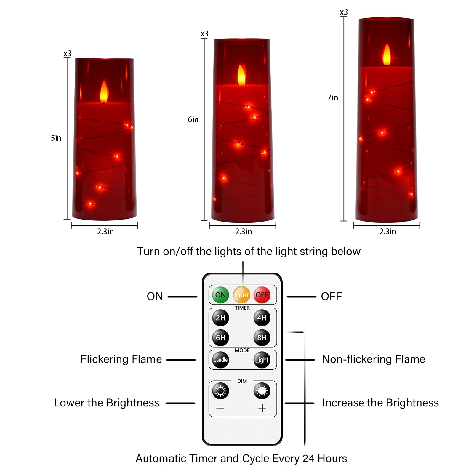 Nimiko Flickering Flameless Led Candles,Battery Operated Candles 9 Pcs With Embedded Star String,Acrylic Led Pillar Candles With