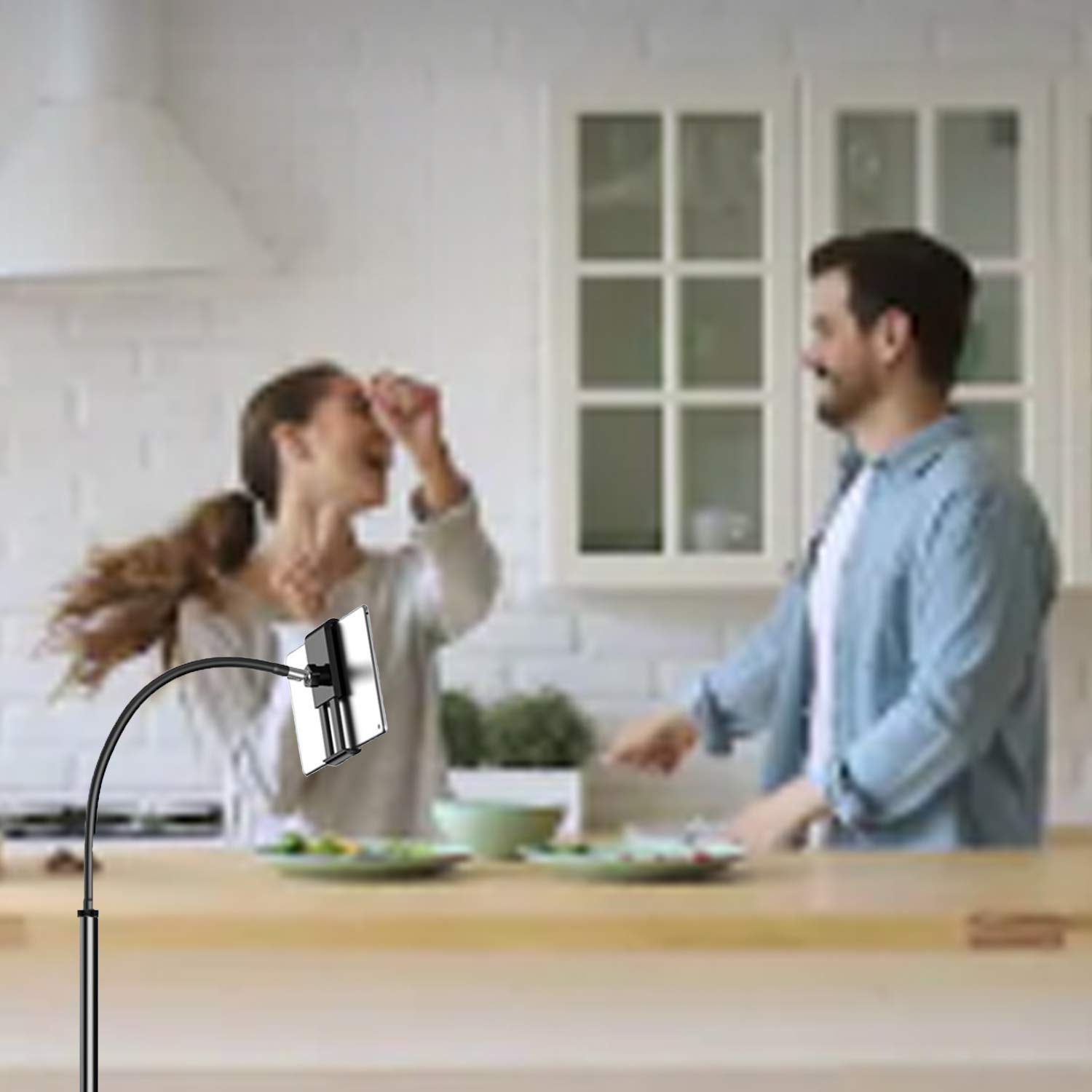 Creatop Tablet Floor Stand With Flexible Gooseneck And Stable Base, Tablet Stand Adjustable 360 Degree Roating Floor Stand For I